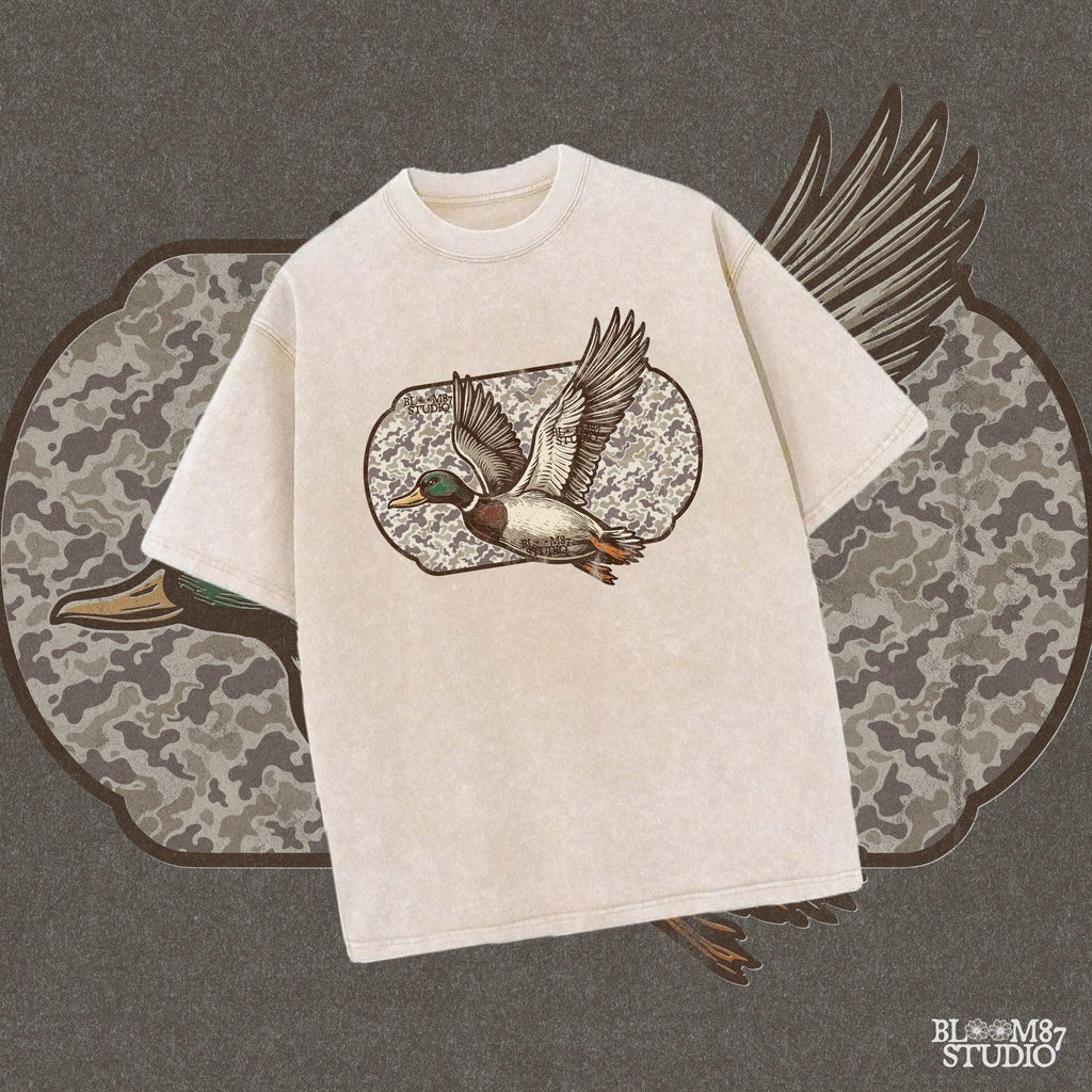 "Camo duck png for hunting shirt sublimation, mallard flying graphic, southern outdoor design"