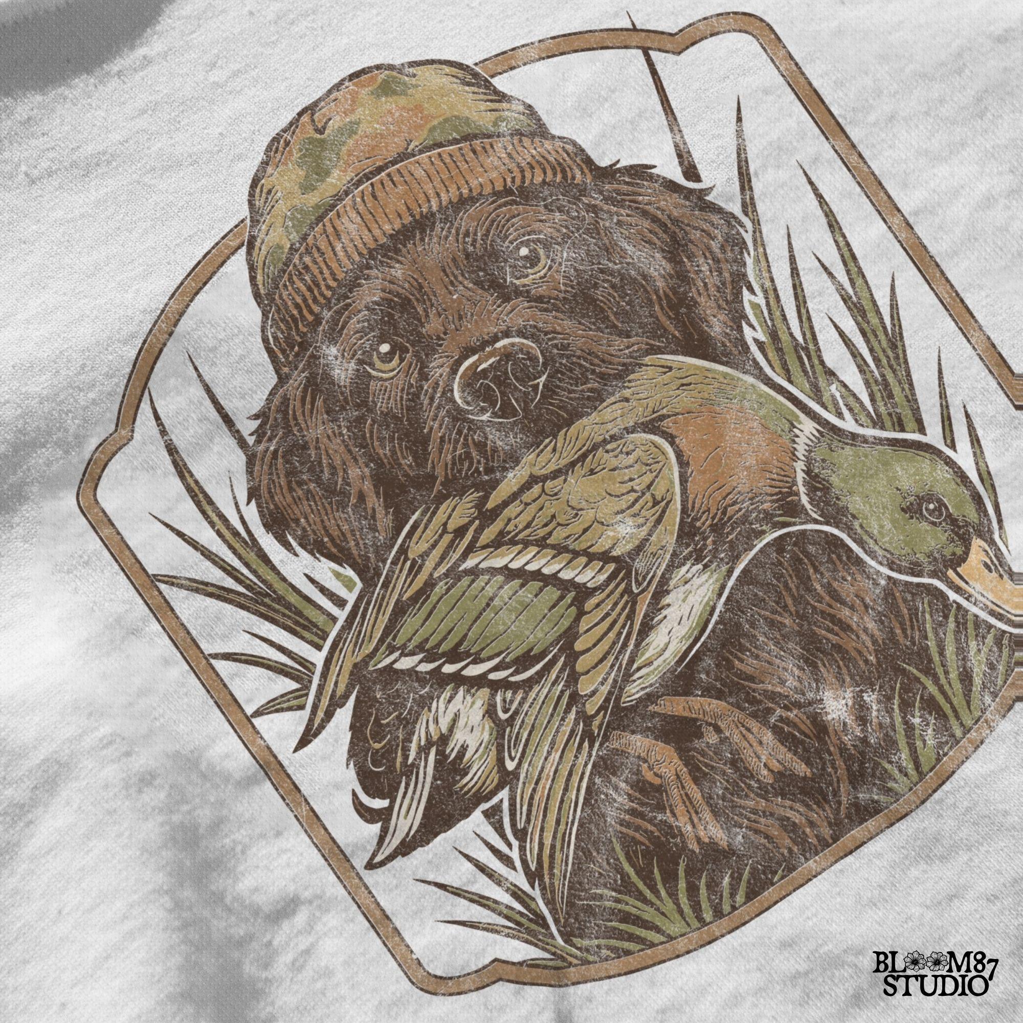 Camo Duck PNG, Hunting Dog PNG, Retriever with Mallard Sublimation, Duck Hunting Clipart, Waterfowl Art for Shirt, Outdoor Hunting PNG