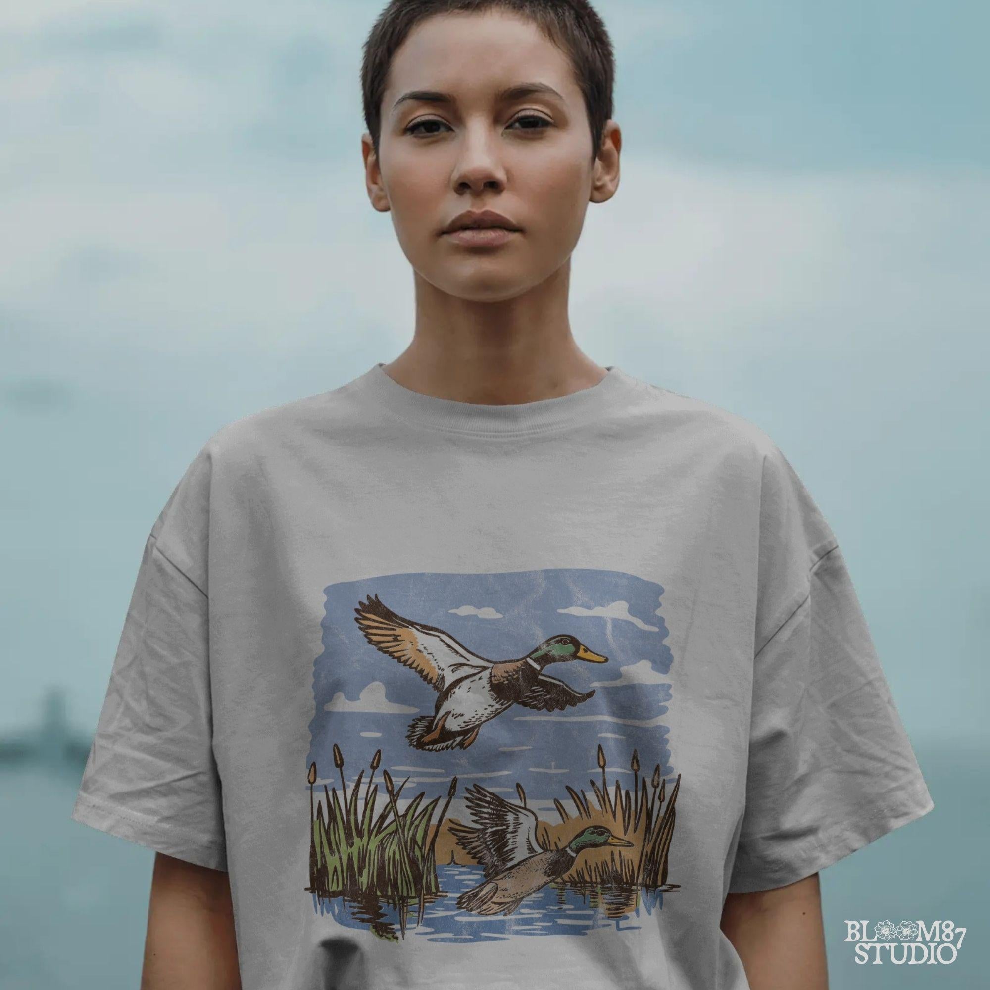 Mallard Duck PNG, Marsh Hunting PNG, Flying Duck PNG, Vintage Duck Hunt Scene Png,Waterfowl Sublimation,Wetland Shirt Design,Vintage Graphic