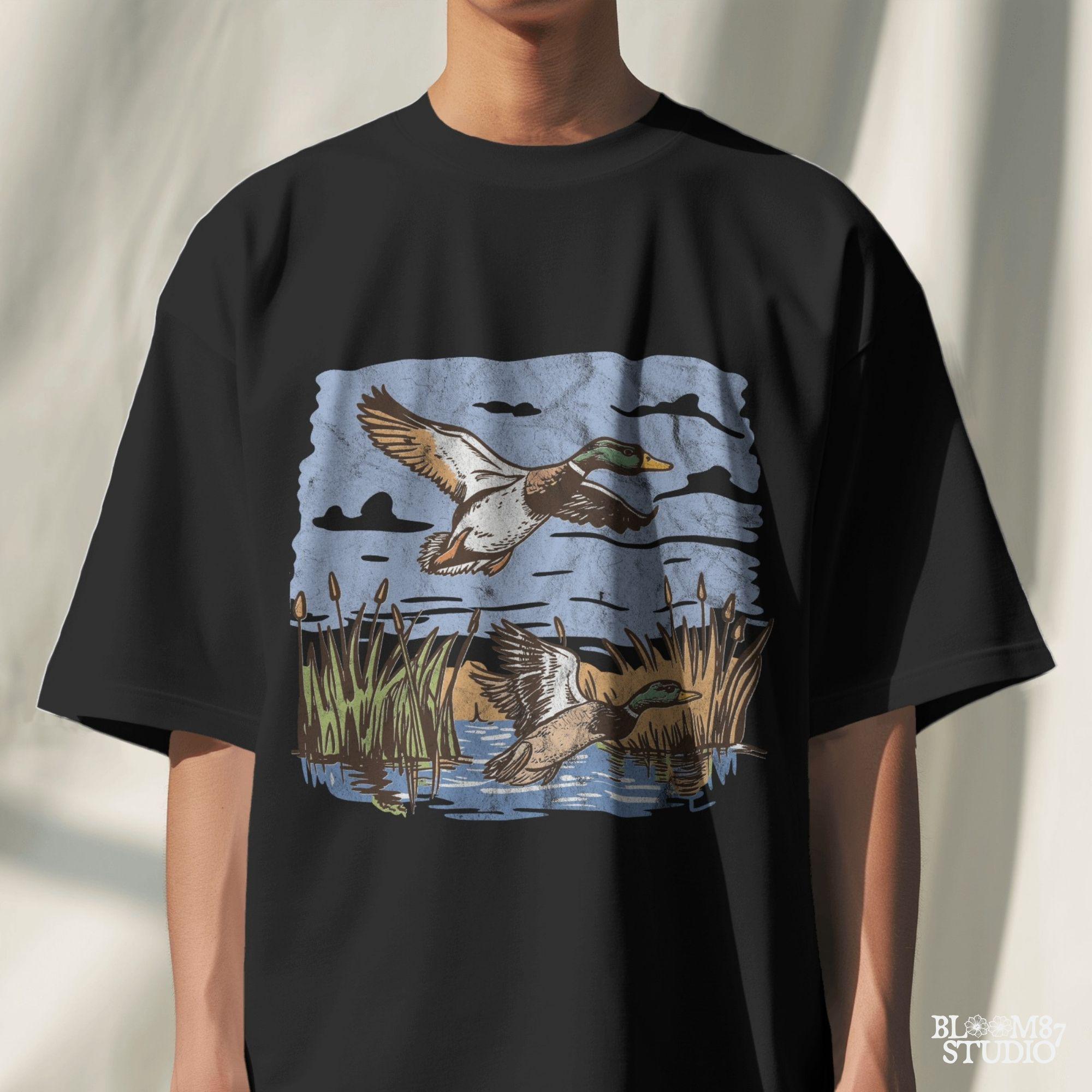 Mallard Duck PNG, Marsh Hunting PNG, Flying Duck PNG, Vintage Duck Hunt Scene Png,Waterfowl Sublimation,Wetland Shirt Design,Vintage Graphic