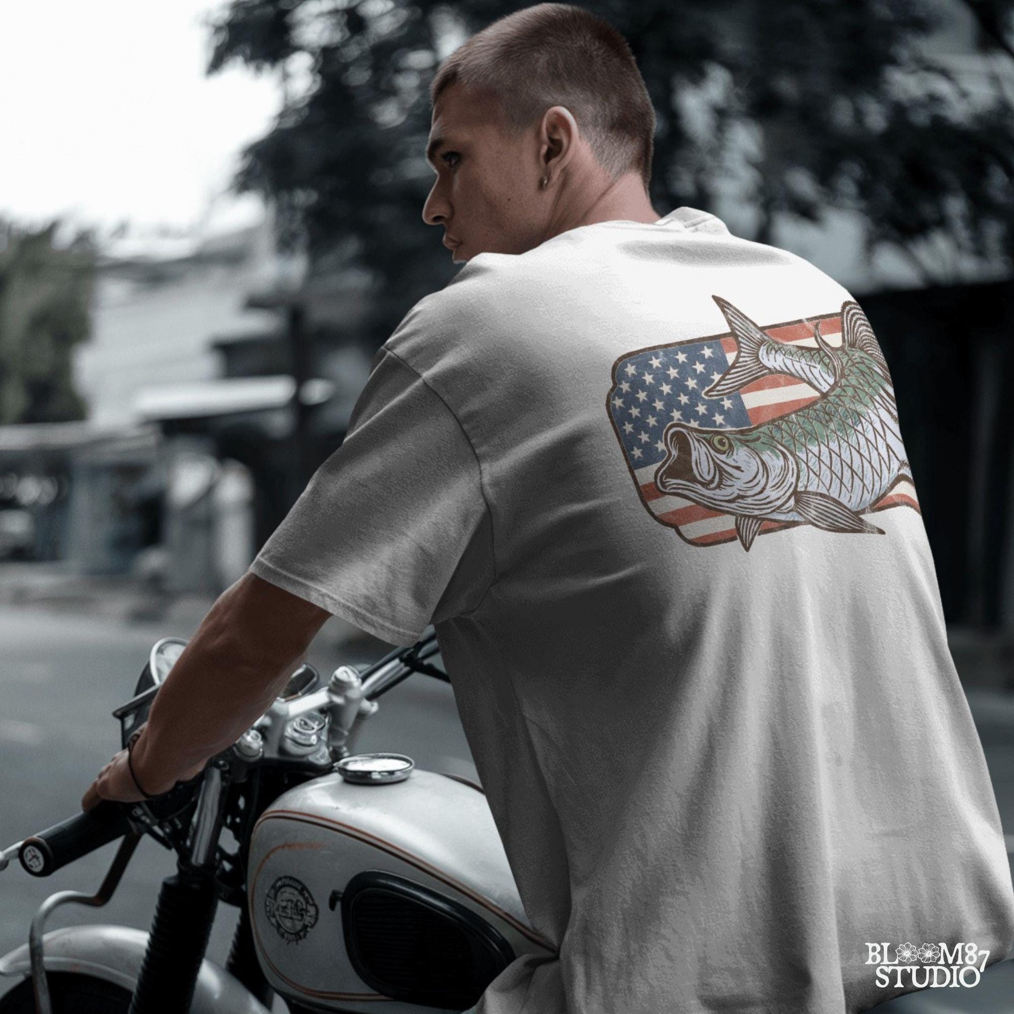 Patriotic tarpon fish PNG with detailed American flag background – vintage fishing clipart perfect for 4th of July, USA angler shirts, and patriotic sublimation designs