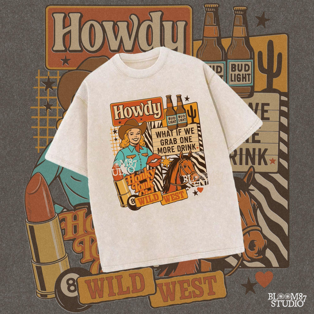 Honky Tonk Girl PNG, Western Cowgirl Collage PNG, Retro Wild West Sublimation, Bud Light Beer PNG, Country Bar Sign Clipart, Trendy Western