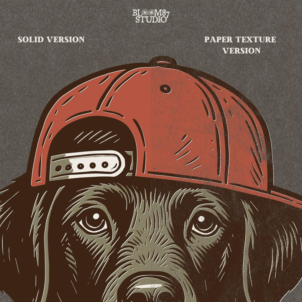 Cool Labrador Dog Wearing Red Snapback Hat and American Flag Bandana PNG for Patriotic 4th of July Sublimation