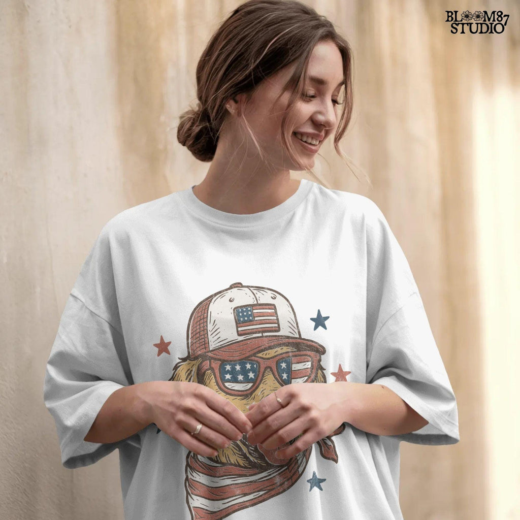 Golden Retriever Dog Wearing American Flag Sunglasses and Trucker Hat PNG for Patriotic 4th of July Sublimation