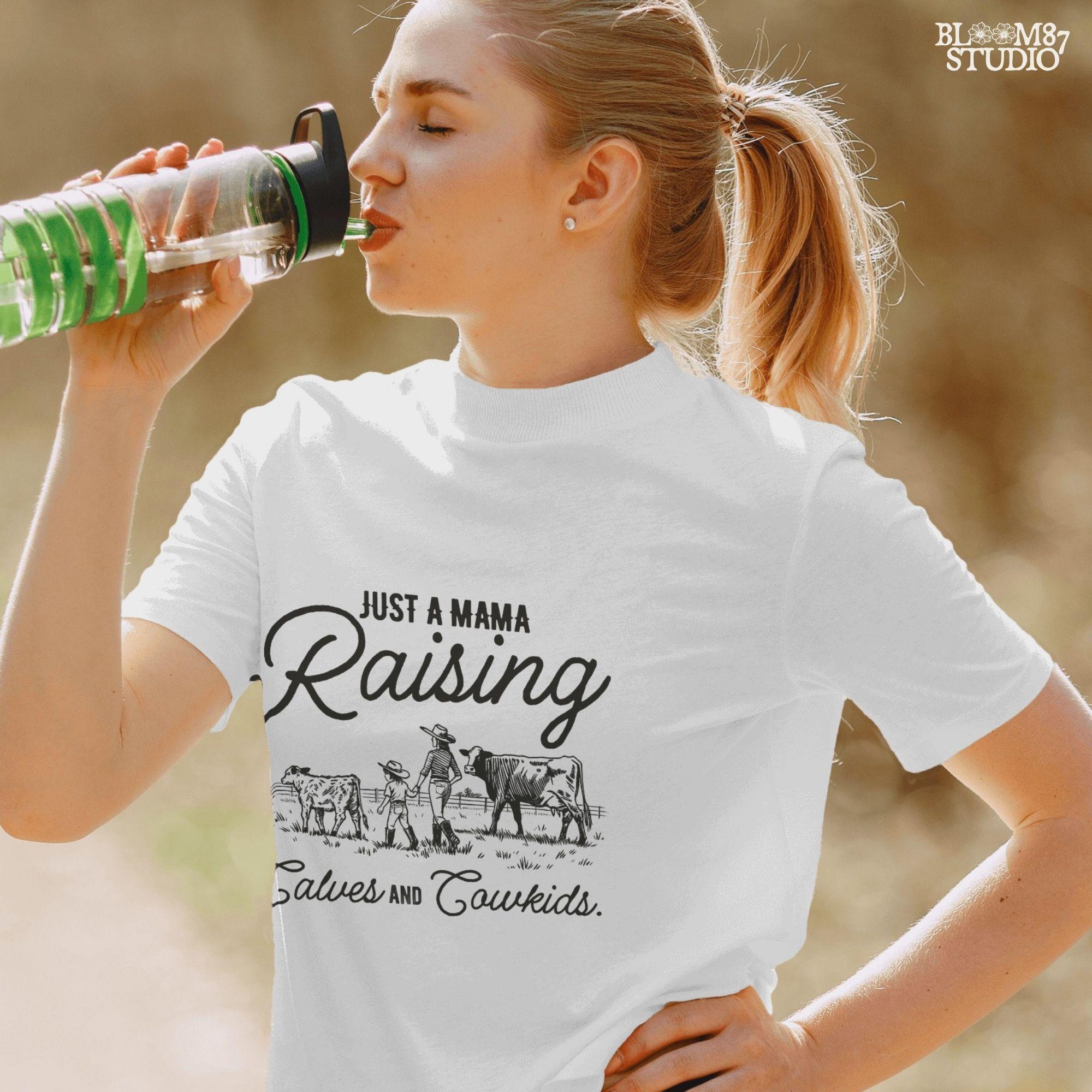 ranch mama file, farm kid shirt png, country family sublimation, cowgirl raising kids png, farm mom quote png, rustic mom design, printable cattle design, digital cow family graphic, homestead life file, farming mama design
