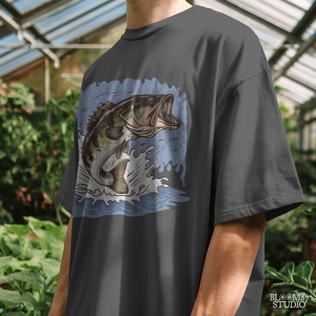 fishing gear png, lake house decor design, printable fish sticker, fishing buddy gift idea, bass fish cartoon design, energetic fish splash, colorful sublimation file, digital trout alternative, lake trip artwork png