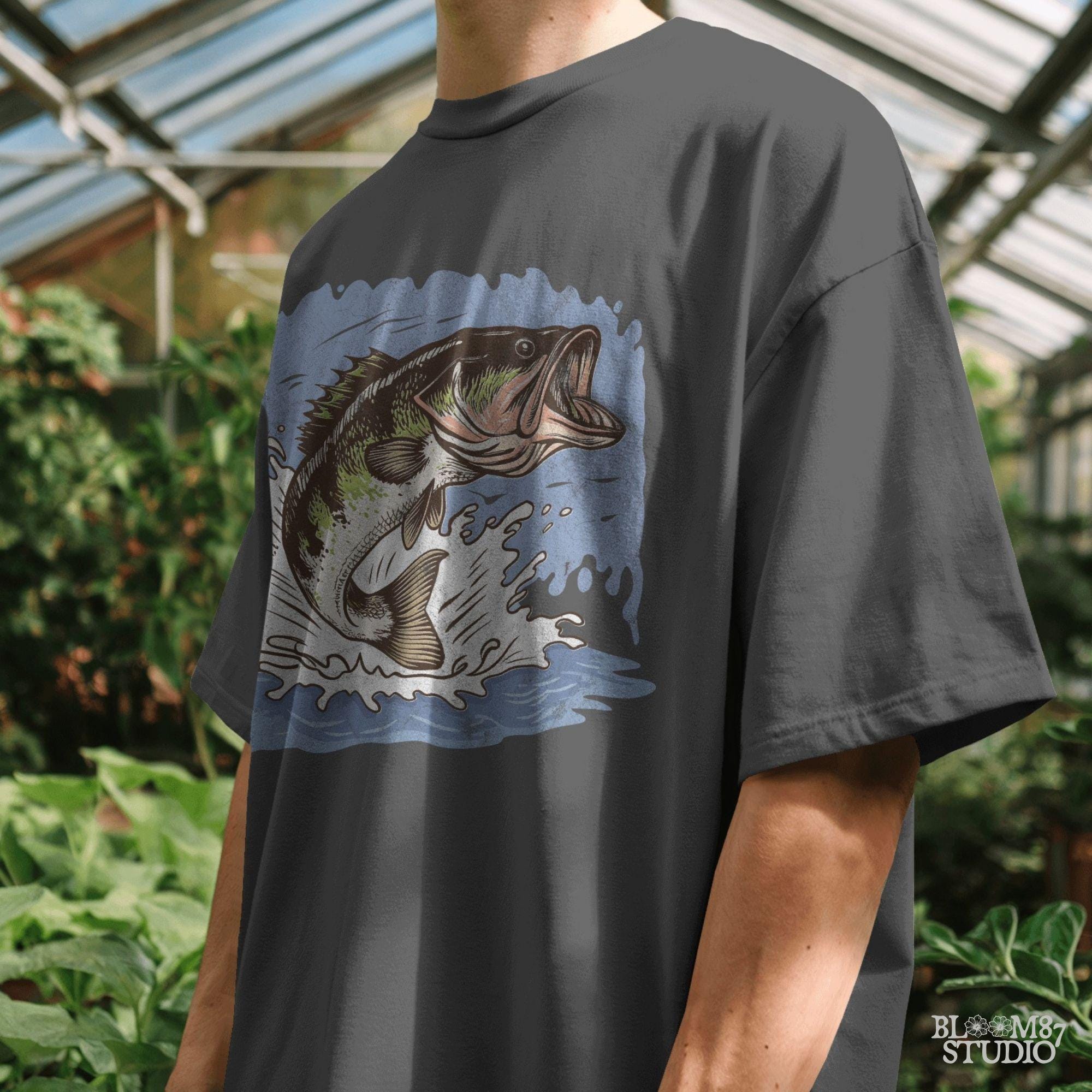 fishing gear png, lake house decor design, printable fish sticker, fishing buddy gift idea, bass fish cartoon design, energetic fish splash, colorful sublimation file, digital trout alternative, lake trip artwork png