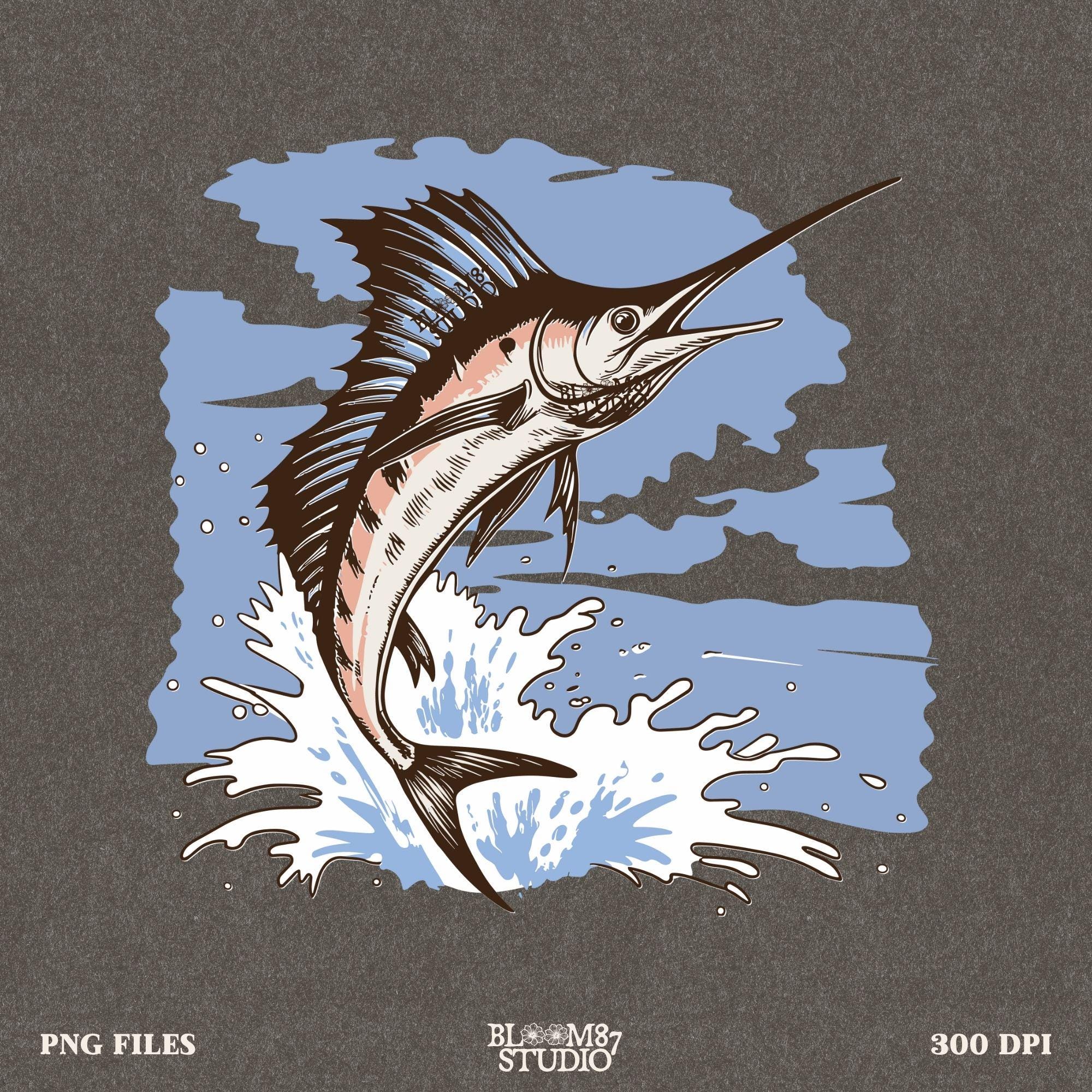 deep sea fishing png, offshore sportfish file, marlin shirt sublimation, big game fishing design, coastal dad shirt png, fisherman tournament art, ocean catch png, sea life sublimation, marlin jumping out of water, saltwater fisherman file