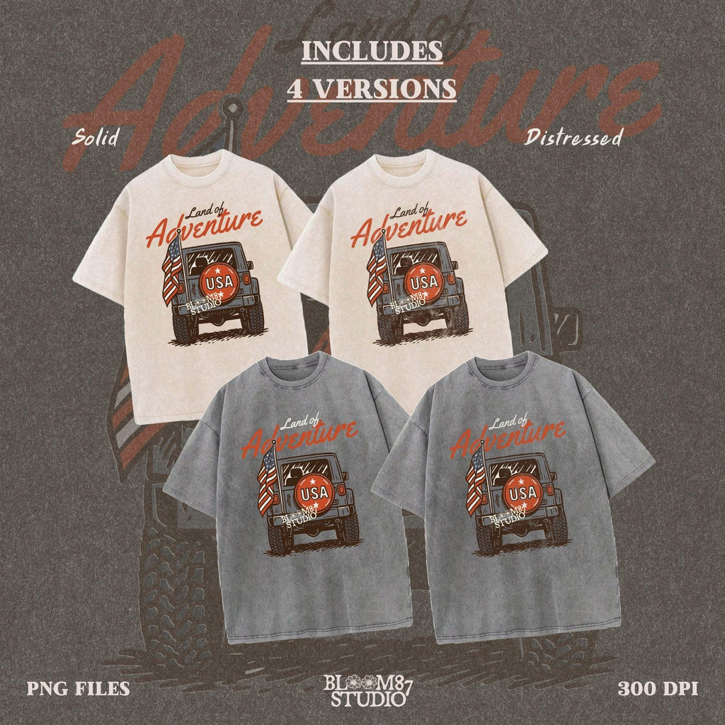 “Illustration of a patriotic Jeep with USA spare tire and American flag, perfect for summer adventure and Fourth of July celebrations.”