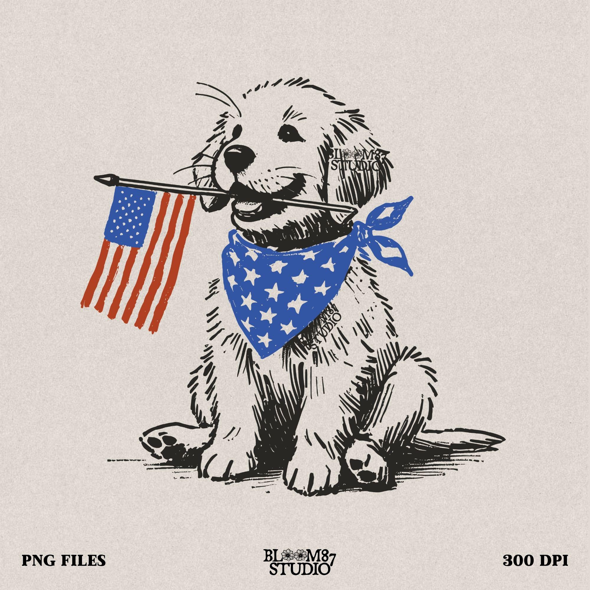 Patriotic Dog PNG, 4th of July Pup Sublimation, American Flag Bandana Pet Png, USA Vintage Dog, Independence Day Design,Western Sublimations