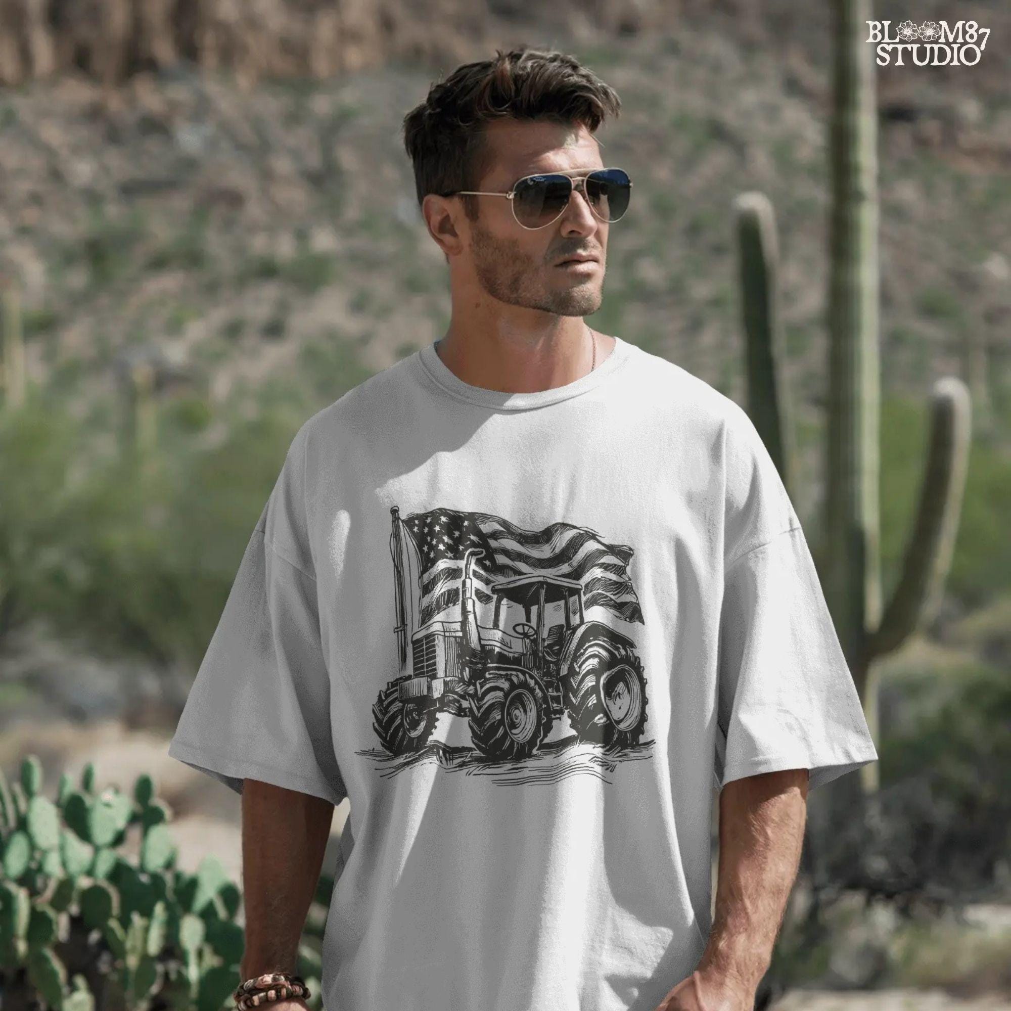 Patriotic Tractor PNG, American Flag Farm Sublimation, 4th of July Country Shirt Design, Memorial & Independence Day, Rustic USA Farmer PNG