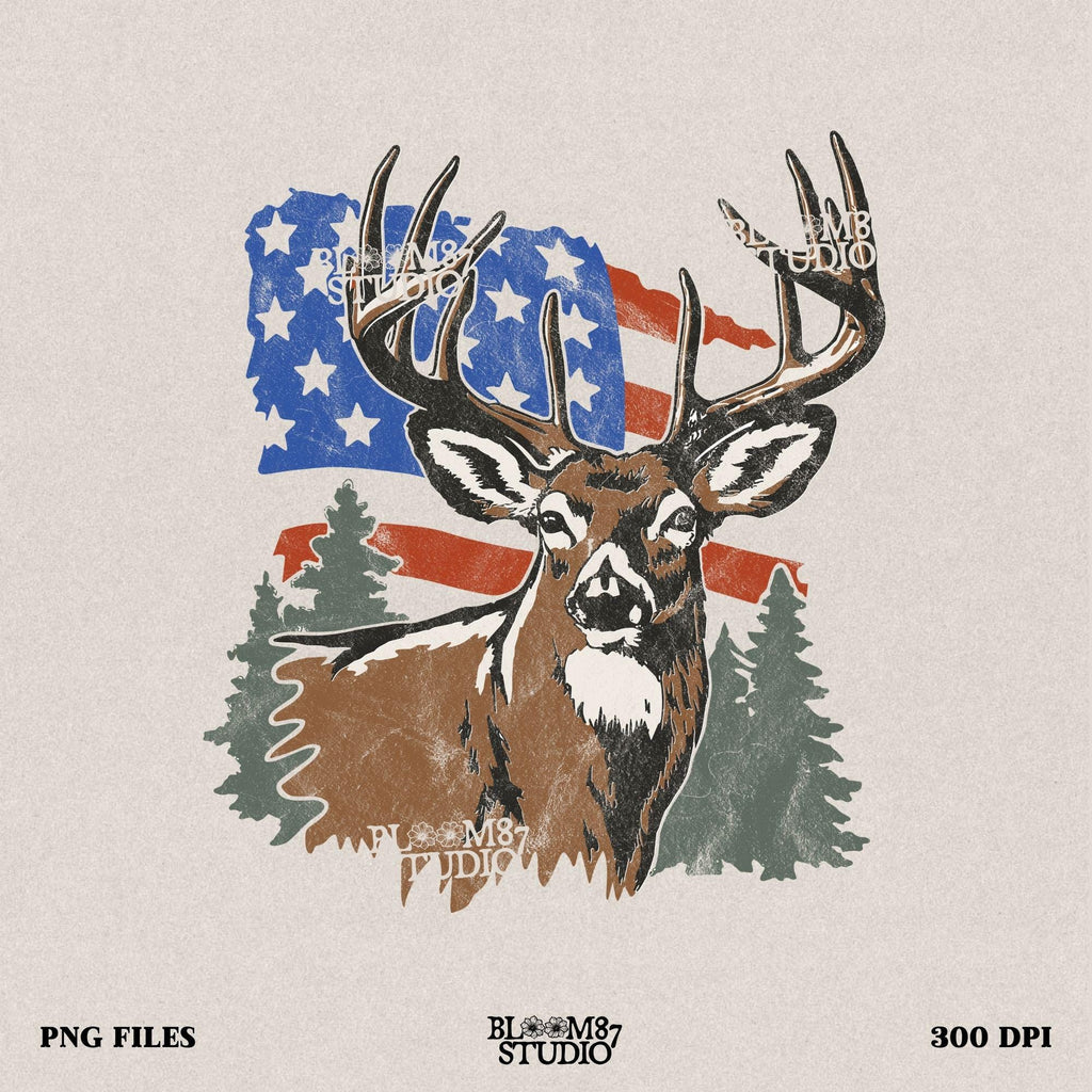 Patriotic Deer PNG | American Flag Hunting Design | Country Outdoorsman Sublimation File | 4th of july deer | USA Graphic for Shirt, Mugs