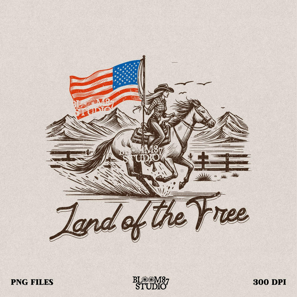 Land of the Free Cowgirl Fourth Of July 4th | Sublimations, Western PNG, Designs Downloads, PNG Clipart, Shirt Design, Sublimation Download