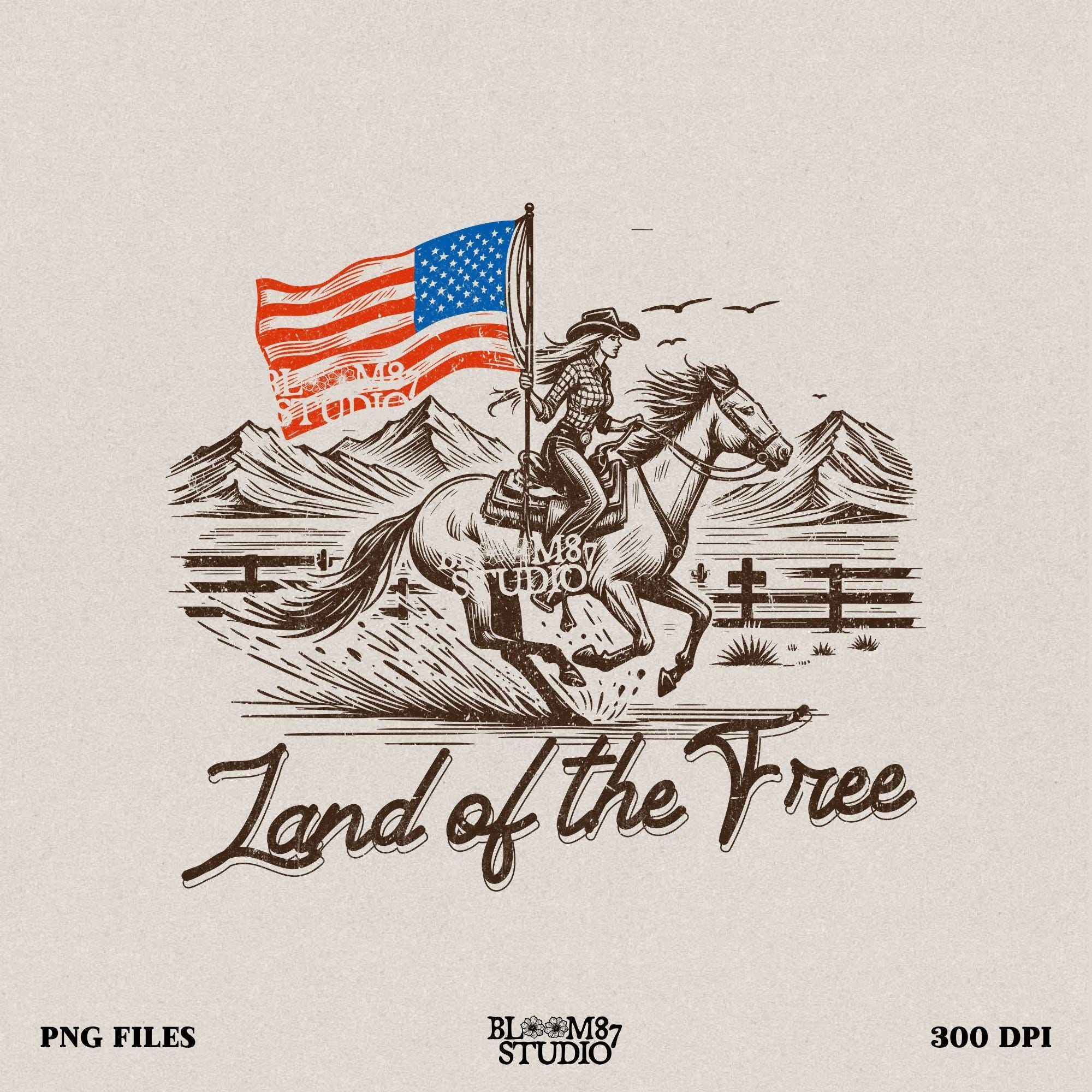 Land of the Free Cowgirl Fourth Of July 4th | Sublimations, Western PNG, Designs Downloads, PNG Clipart, Shirt Design, Sublimation Download