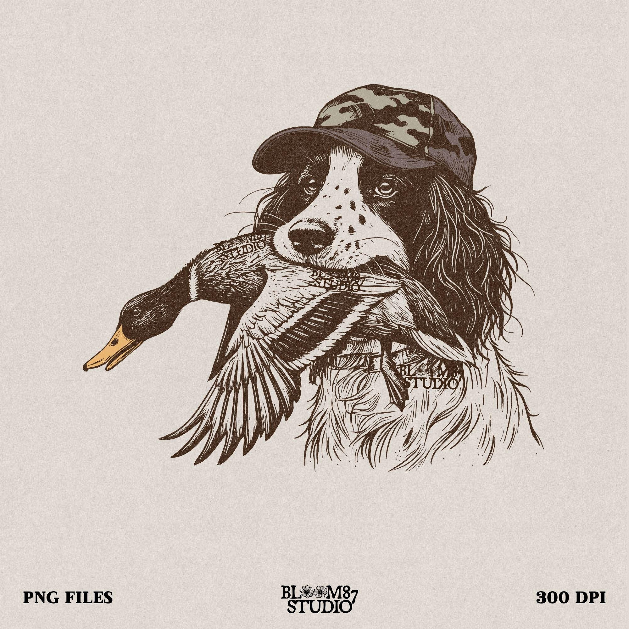 Springer Spaniel Duck Hunting PNG, Hunting Dog with Duck PNG, Camo Hat Retriever PNG, Waterfowl Hunting Sublimation, Southern Dog Png Design