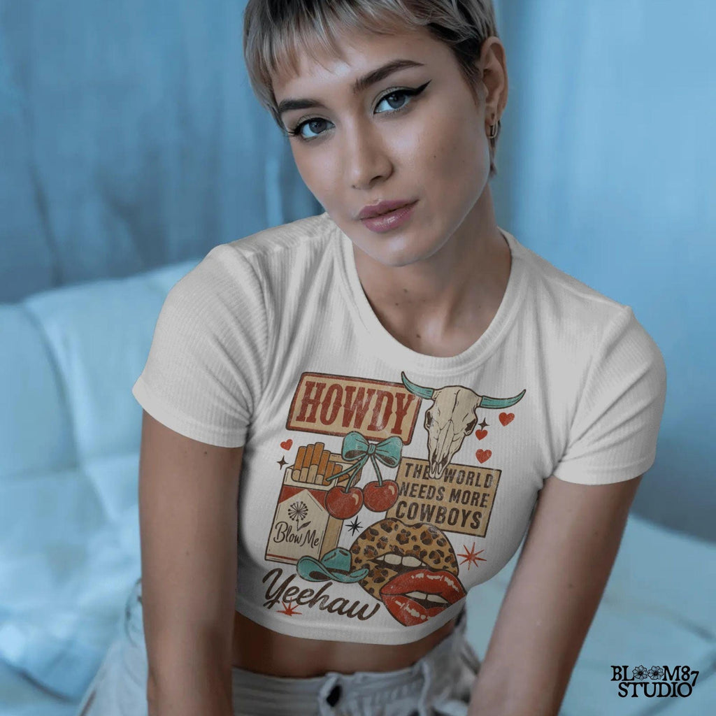 Howdy Western Collage PNG, Trendy Cowgirl Sticker Design, Grunge Wild West PNG, Leopard Lips, Skull Cherry Cowboy PNG, Sublimation Png File