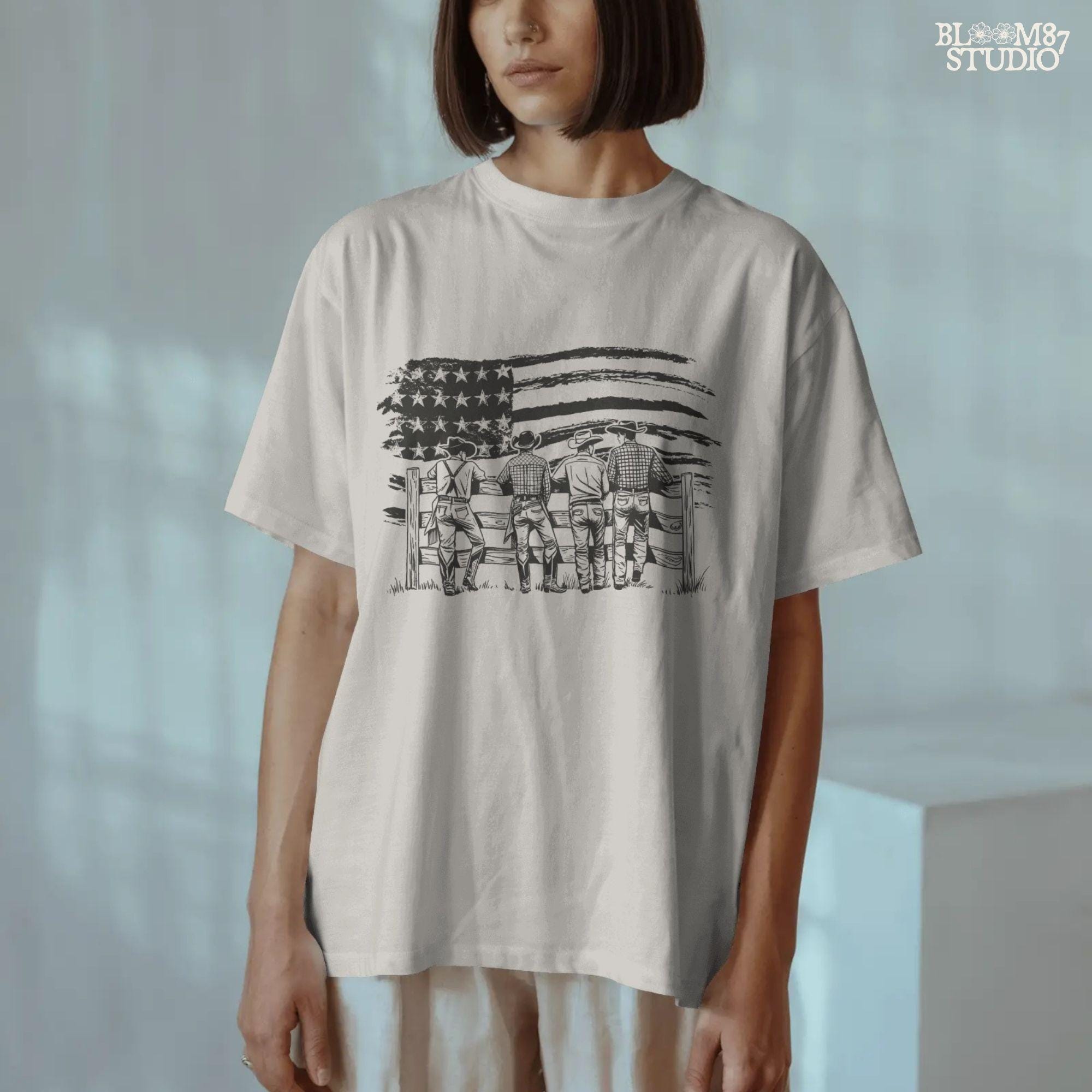 Cowboy American Flag PNG, Western Patriotic PNG, Ranch Life 4th of July Sublimation, Rustic Country PNG for T-Shirt, Farm Rodeo Png File