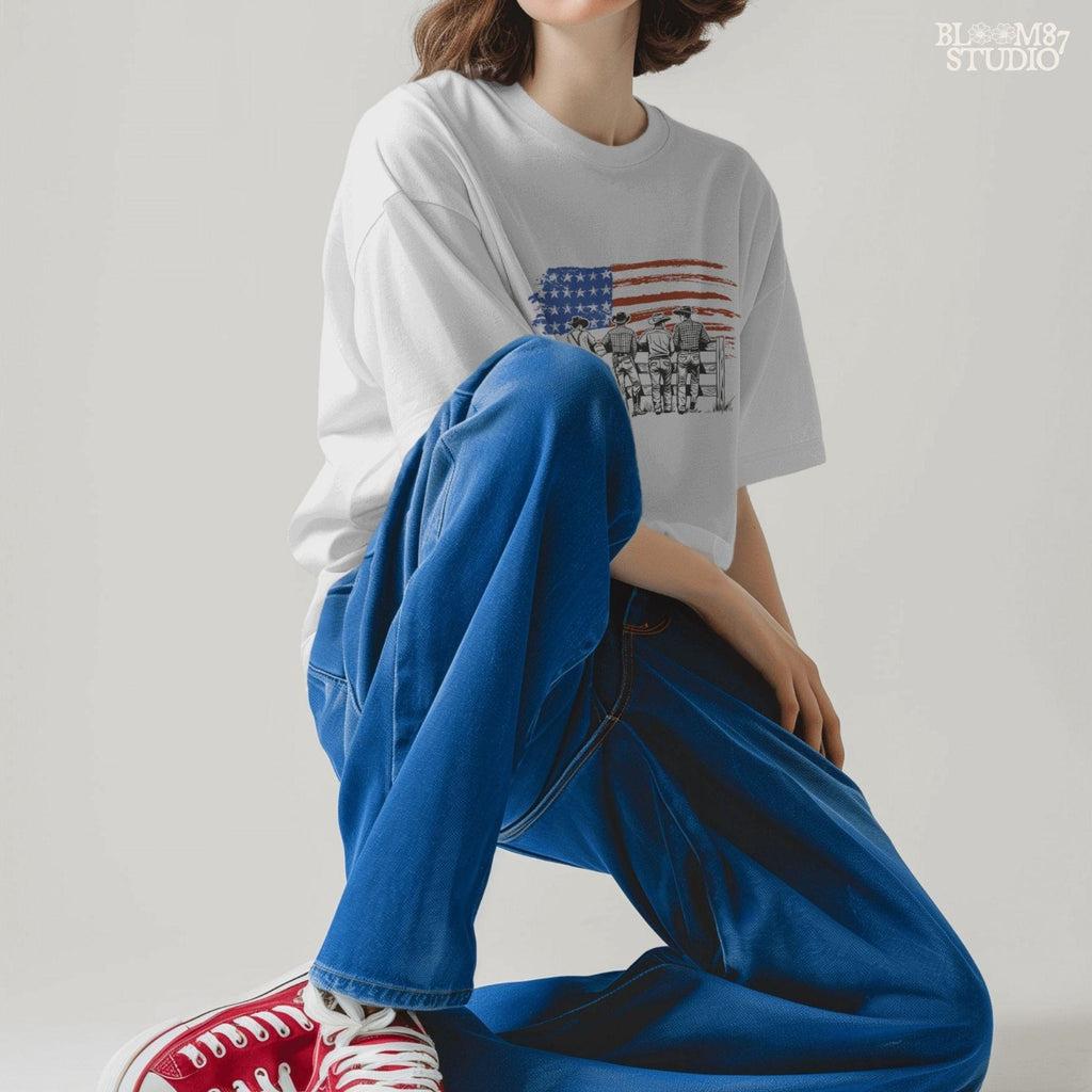 Cowboy American Flag PNG, Western Patriotic PNG, Ranch Life 4th of July Sublimation, Rustic Country PNG for T-Shirt, Farm Rodeo Png File