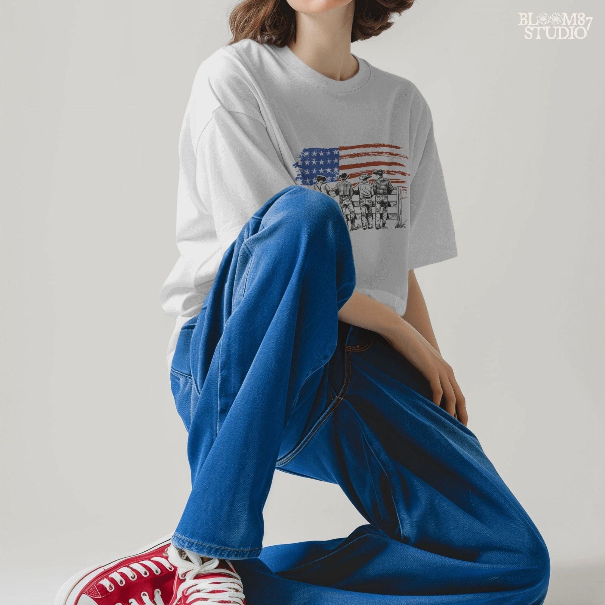 Cowboy American Flag PNG, Western Patriotic PNG, Ranch Life 4th of July Sublimation, Rustic Country PNG for T-Shirt, Farm Rodeo Png File