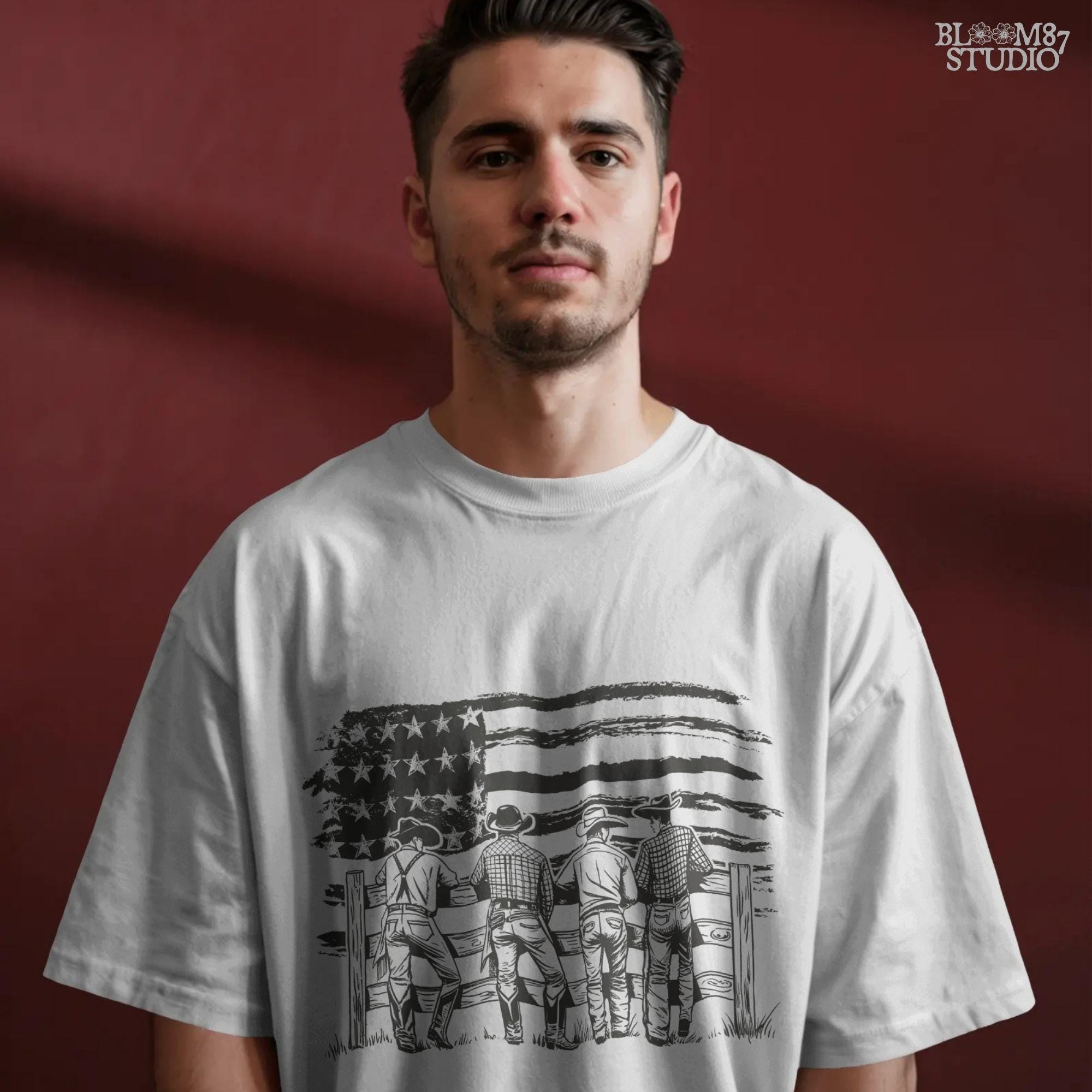 Cowboy American Flag PNG, Western Patriotic PNG, Ranch Life 4th of July Sublimation, Rustic Country PNG for T-Shirt, Farm Rodeo Png File