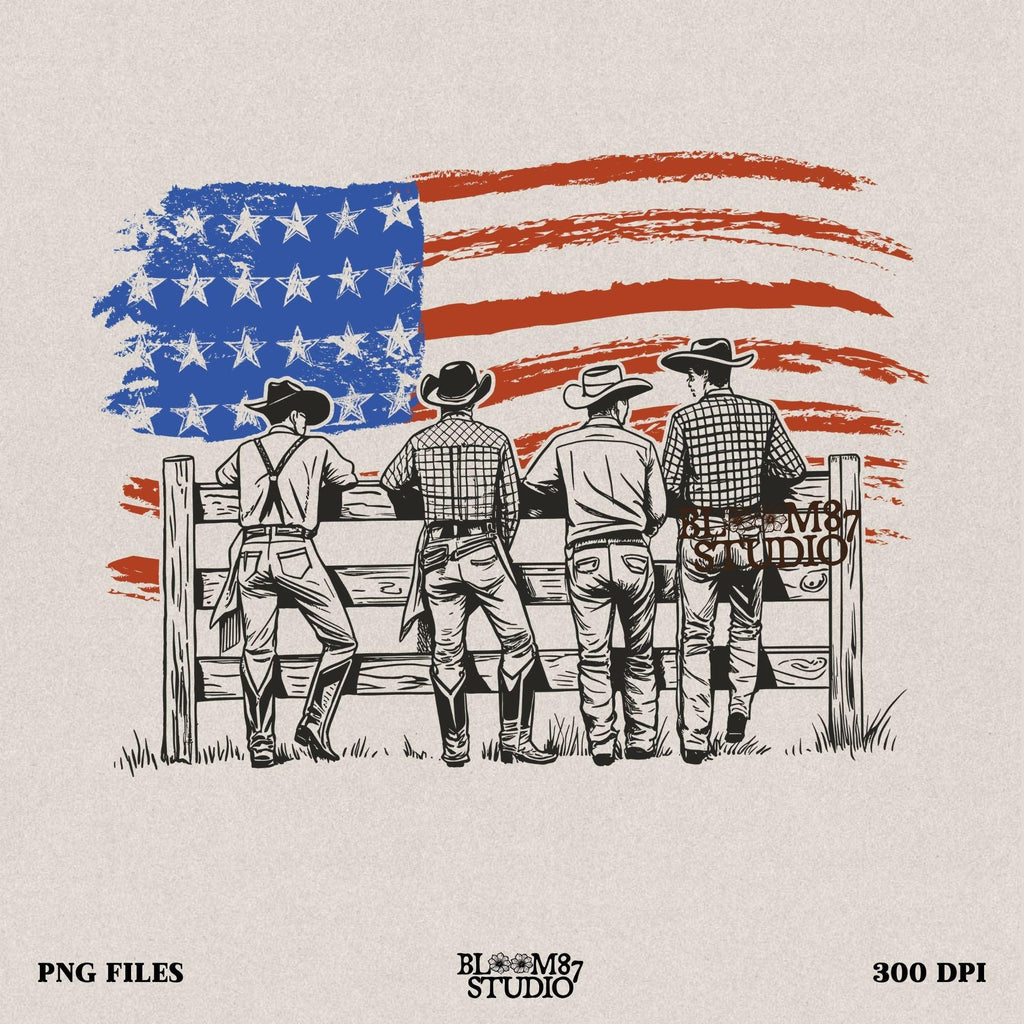 Cowboy American Flag PNG, Western Patriotic PNG, Ranch Life 4th of July Sublimation, Rustic Country PNG for T-Shirt, Farm Rodeo Png File