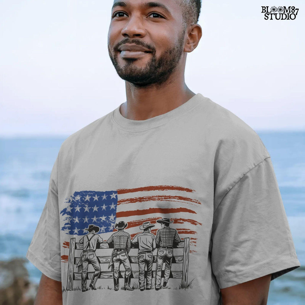 Cowboy American Flag PNG, Western Patriotic PNG, Ranch Life 4th of July Sublimation, Rustic Country PNG for T-Shirt, Farm Rodeo Png File