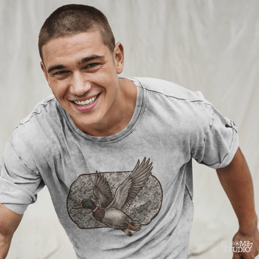 "Camo duck png for hunting shirt sublimation, mallard flying graphic, southern outdoor design"