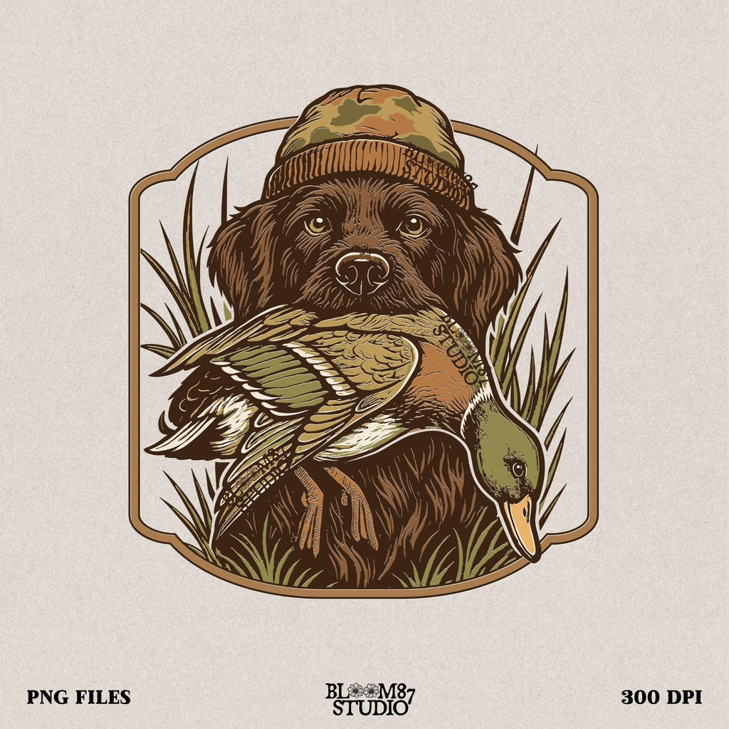 Camo Duck PNG, Hunting Dog PNG, Retriever with Mallard Sublimation, Duck Hunting Clipart, Waterfowl Art for Shirt, Outdoor Hunting PNG