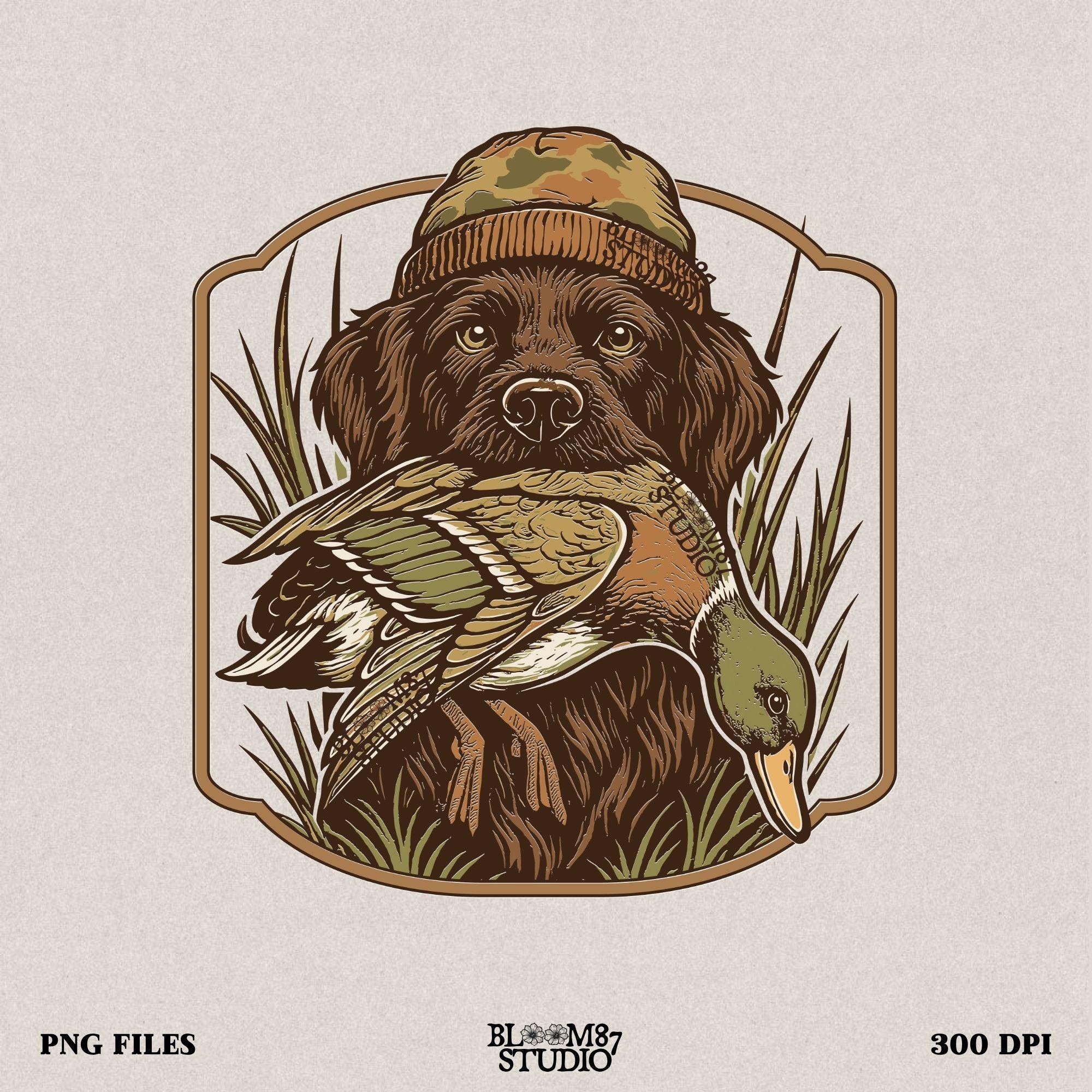 Camo Duck PNG, Hunting Dog PNG, Retriever with Mallard Sublimation, Duck Hunting Clipart, Waterfowl Art for Shirt, Outdoor Hunting PNG