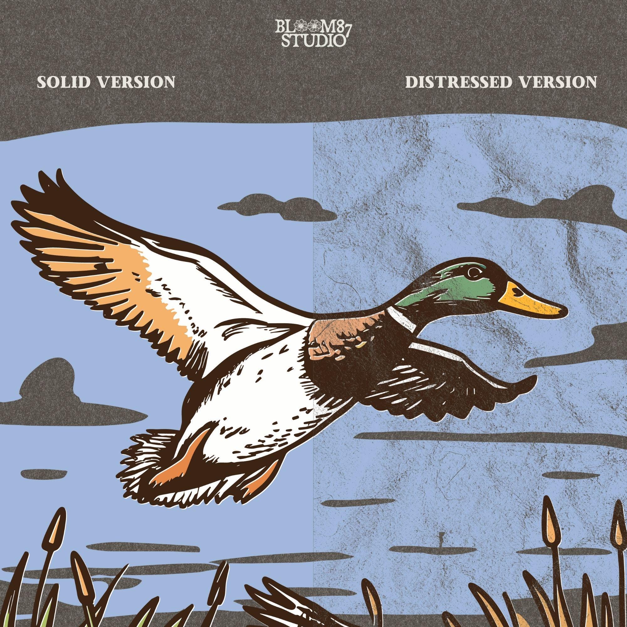 Mallard Duck PNG, Marsh Hunting PNG, Flying Duck PNG, Vintage Duck Hunt Scene Png,Waterfowl Sublimation,Wetland Shirt Design,Vintage Graphic