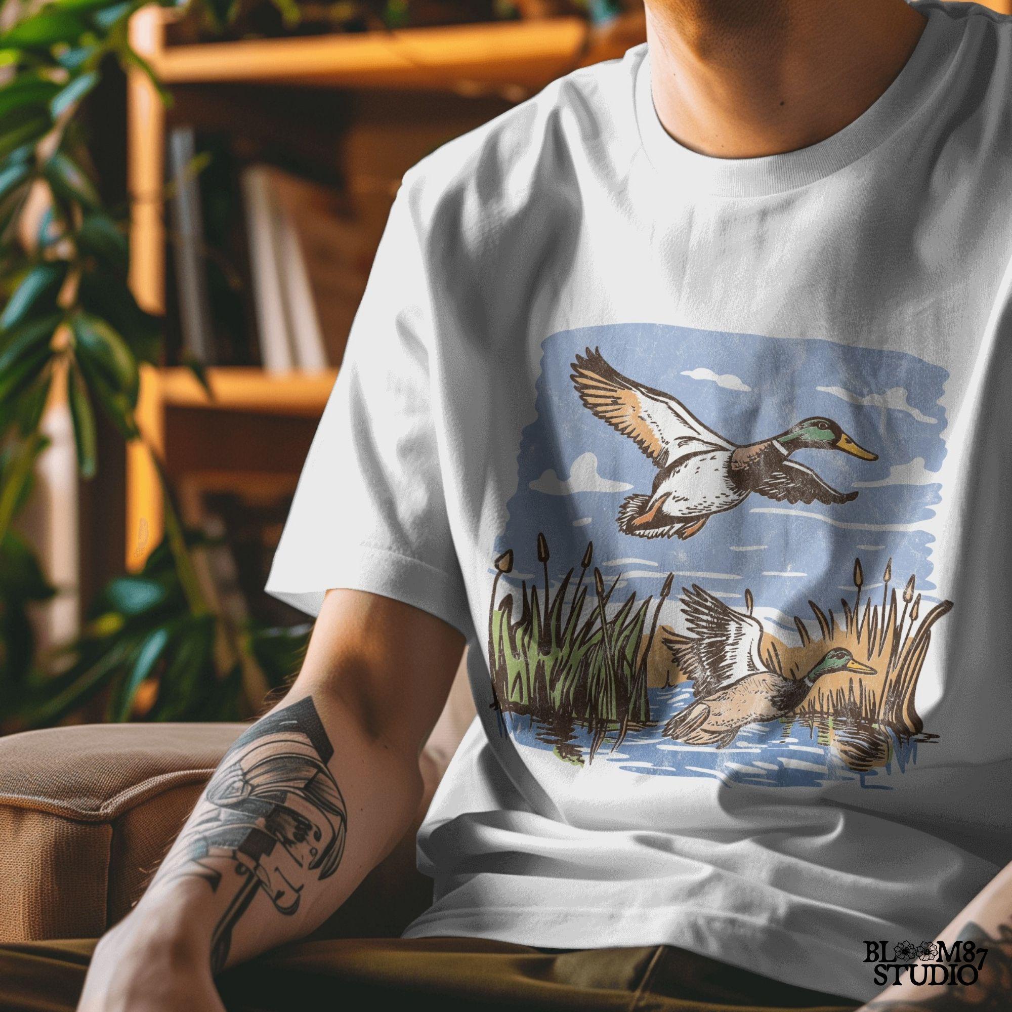Mallard Duck PNG, Marsh Hunting PNG, Flying Duck PNG, Vintage Duck Hunt Scene Png,Waterfowl Sublimation,Wetland Shirt Design,Vintage Graphic