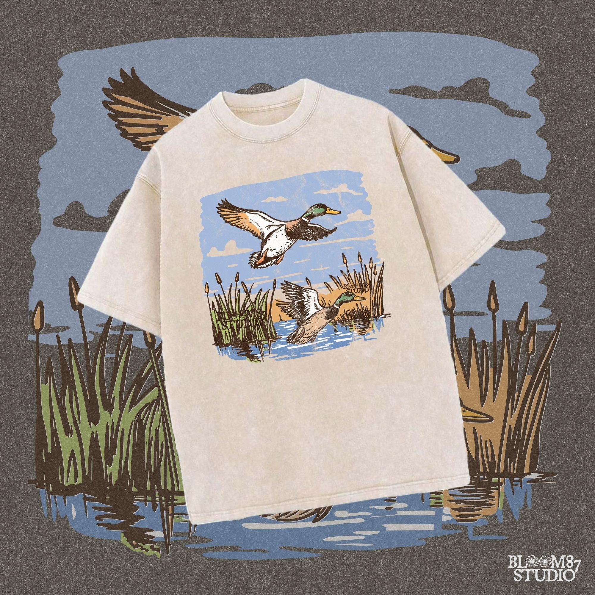 Mallard Duck PNG, Marsh Hunting PNG, Flying Duck PNG, Vintage Duck Hunt Scene Png,Waterfowl Sublimation,Wetland Shirt Design,Vintage Graphic