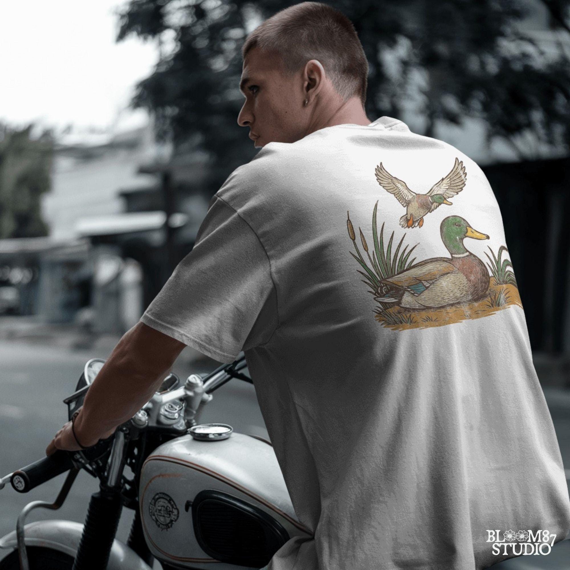 "Vintage mallard duck clipart PNG with flying and sitting ducks in marsh scene, perfect for duck hunting shirt sublimation or rustic wildlife designs"