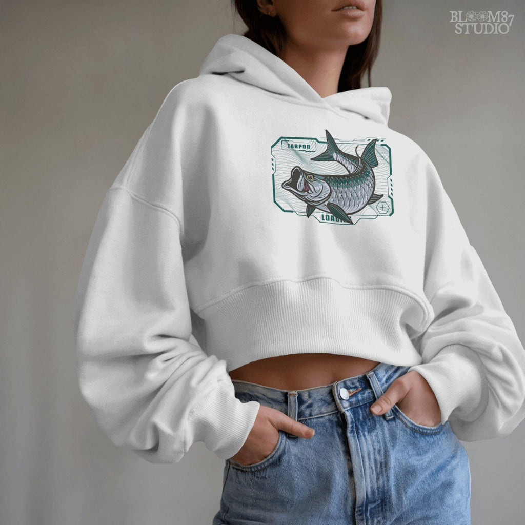 Futuristic digital-style tarpon fish leaping with techcore background – cyber ocean fishing design for sublimation and offshore anglers