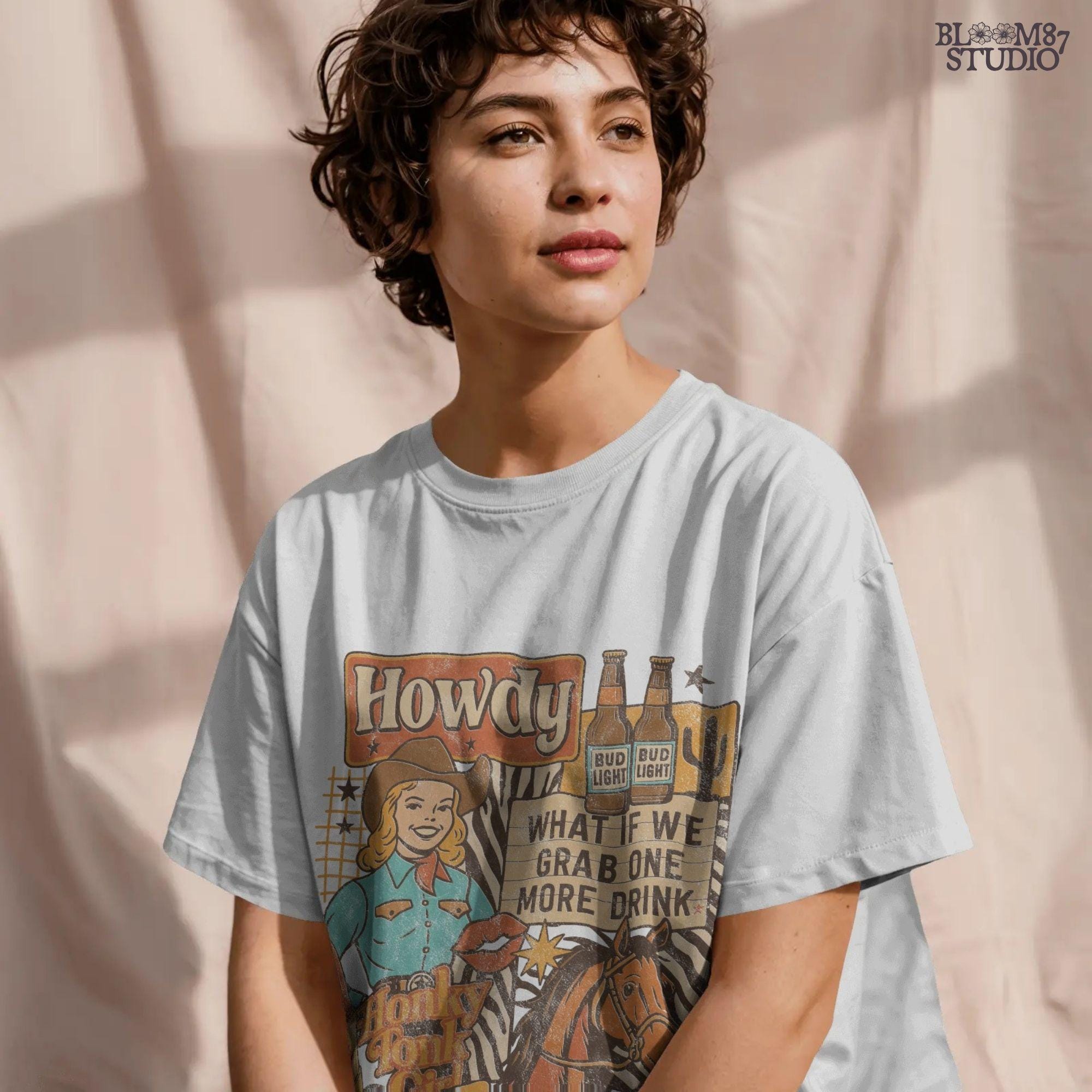 Honky Tonk Girl PNG, Western Cowgirl Collage PNG, Retro Wild West Sublimation, Bud Light Beer PNG, Country Bar Sign Clipart, Trendy Western