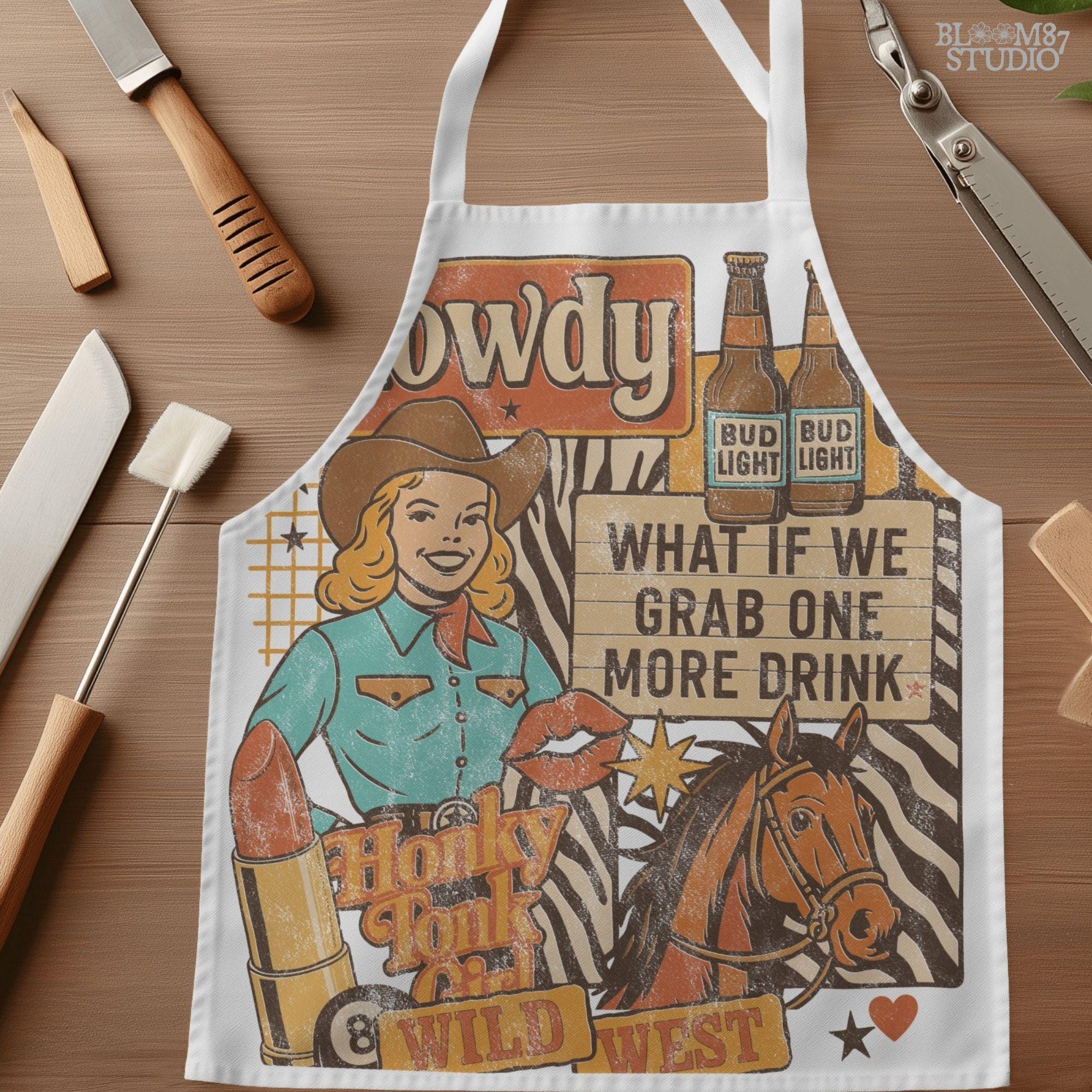 Honky Tonk Girl PNG, Western Cowgirl Collage PNG, Retro Wild West Sublimation, Bud Light Beer PNG, Country Bar Sign Clipart, Trendy Western