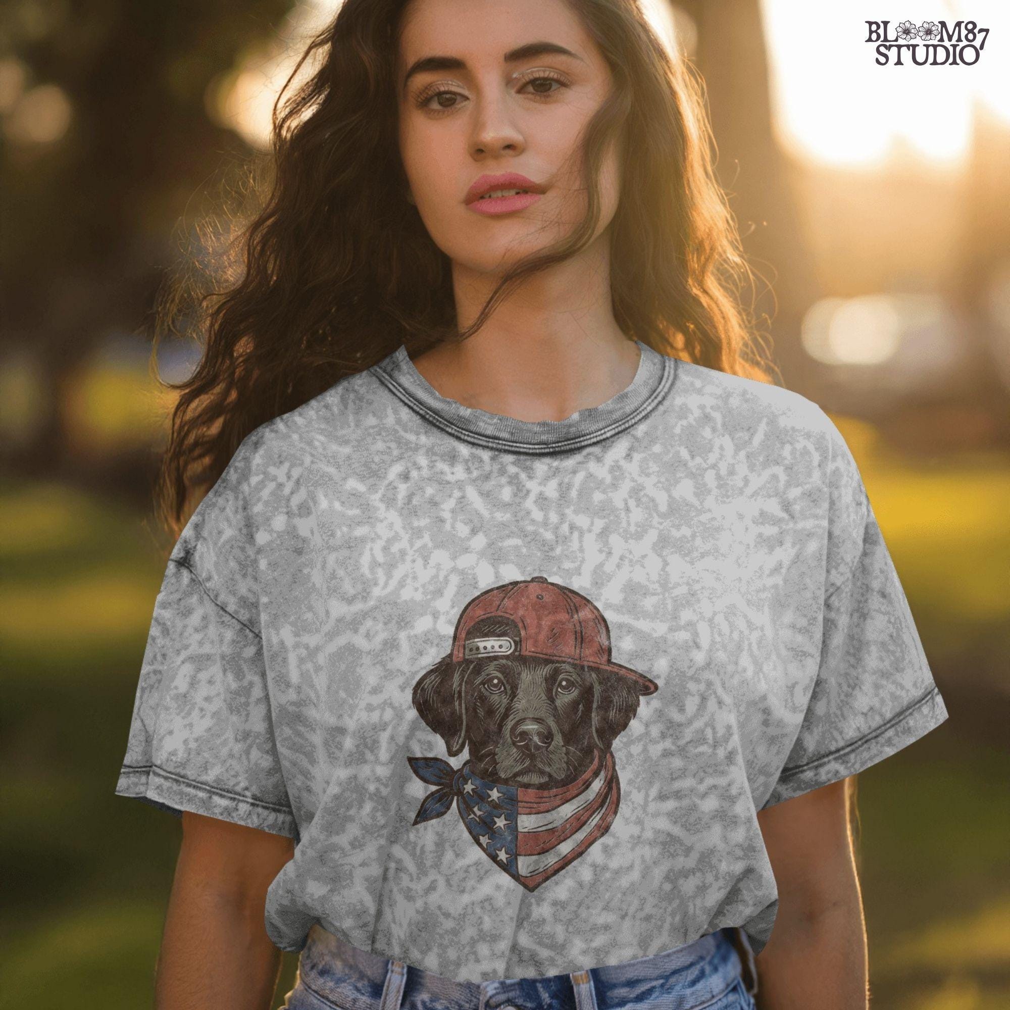 Cool Labrador Dog Wearing Red Snapback Hat and American Flag Bandana PNG for Patriotic 4th of July Sublimation