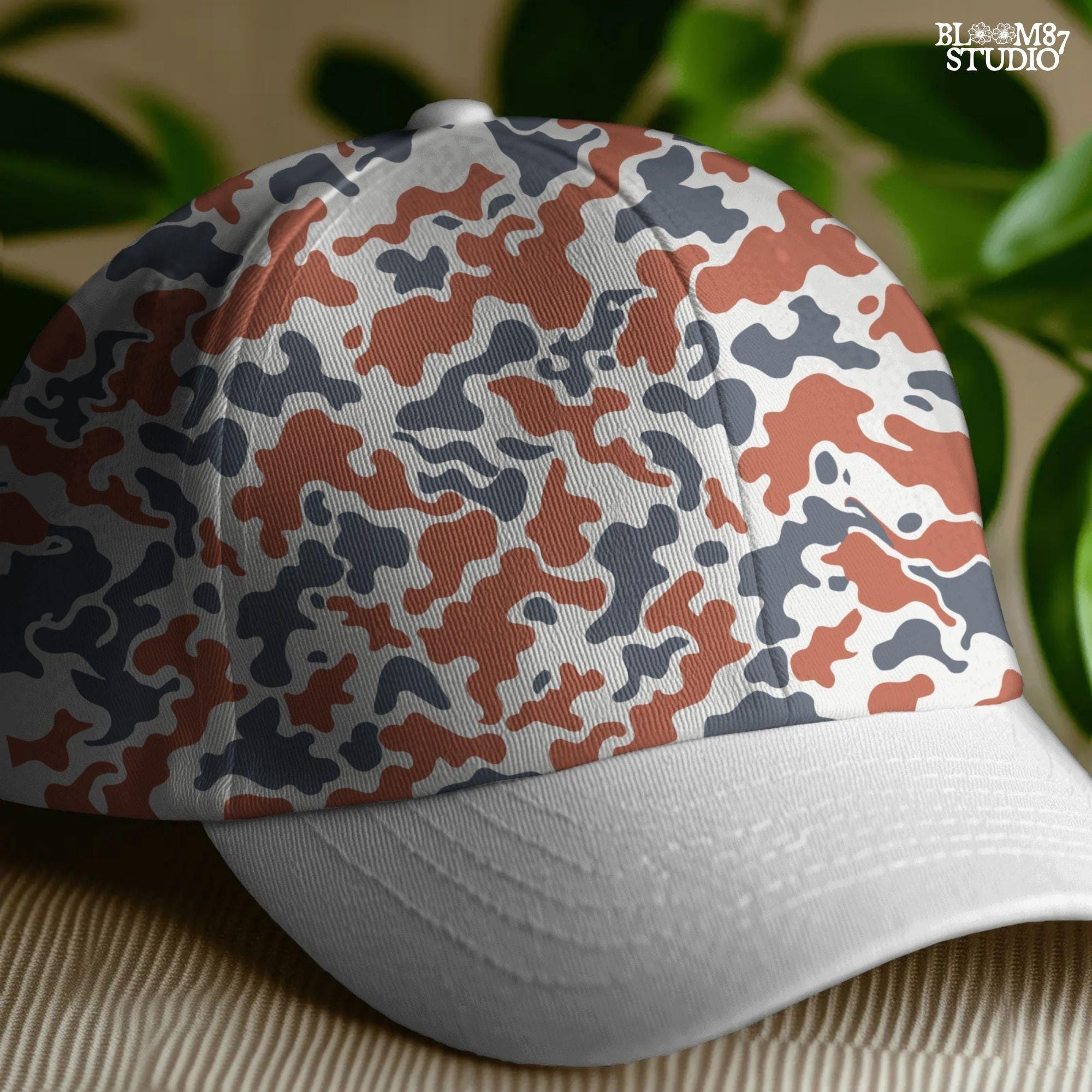 Seamless red, white, and blue camouflage pattern – patriotic USA camo PNG for 4th of July, veterans, or American-themed sublimation.