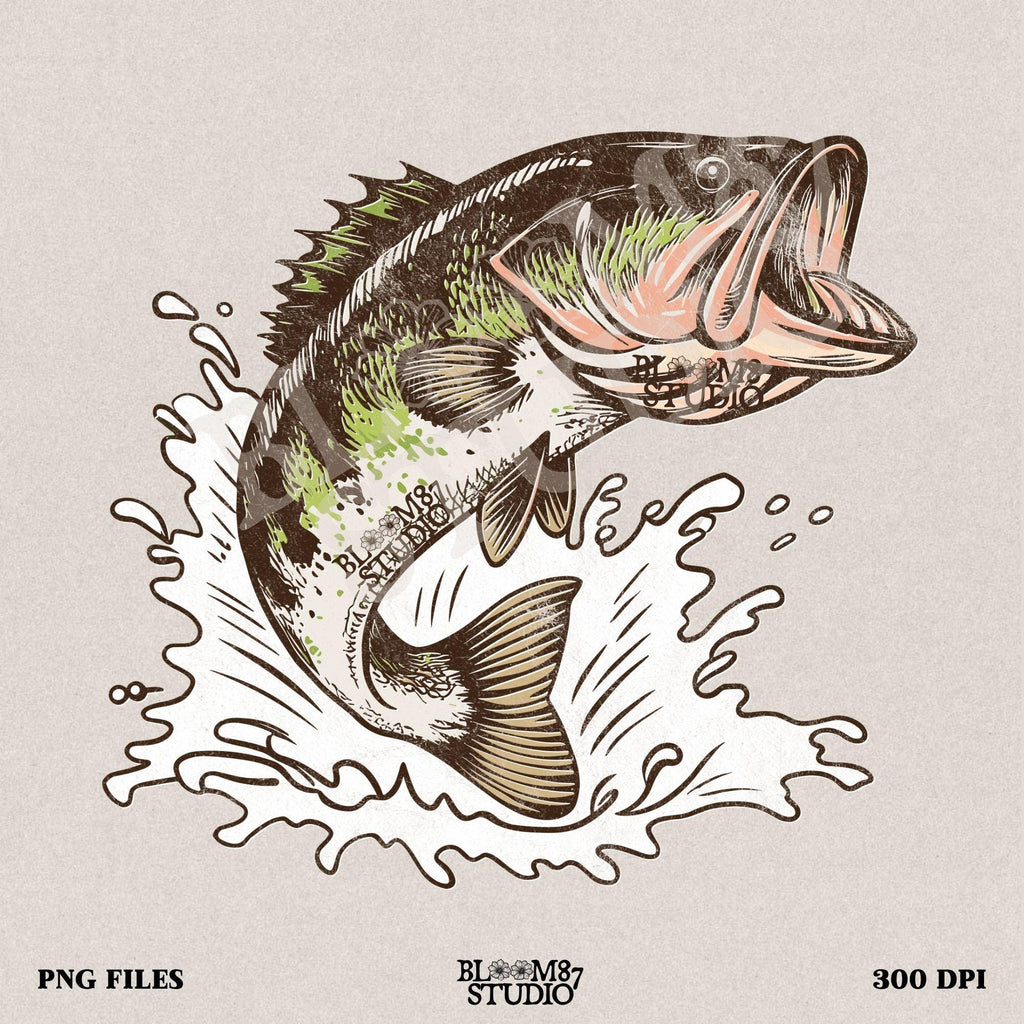Jumping Bass PNG | Fishing Sublimation Design | Lake Life Outdoors PNG for Shirts, Mugs, Tumblers | Fisherman Gift | Catch of the Day PNG