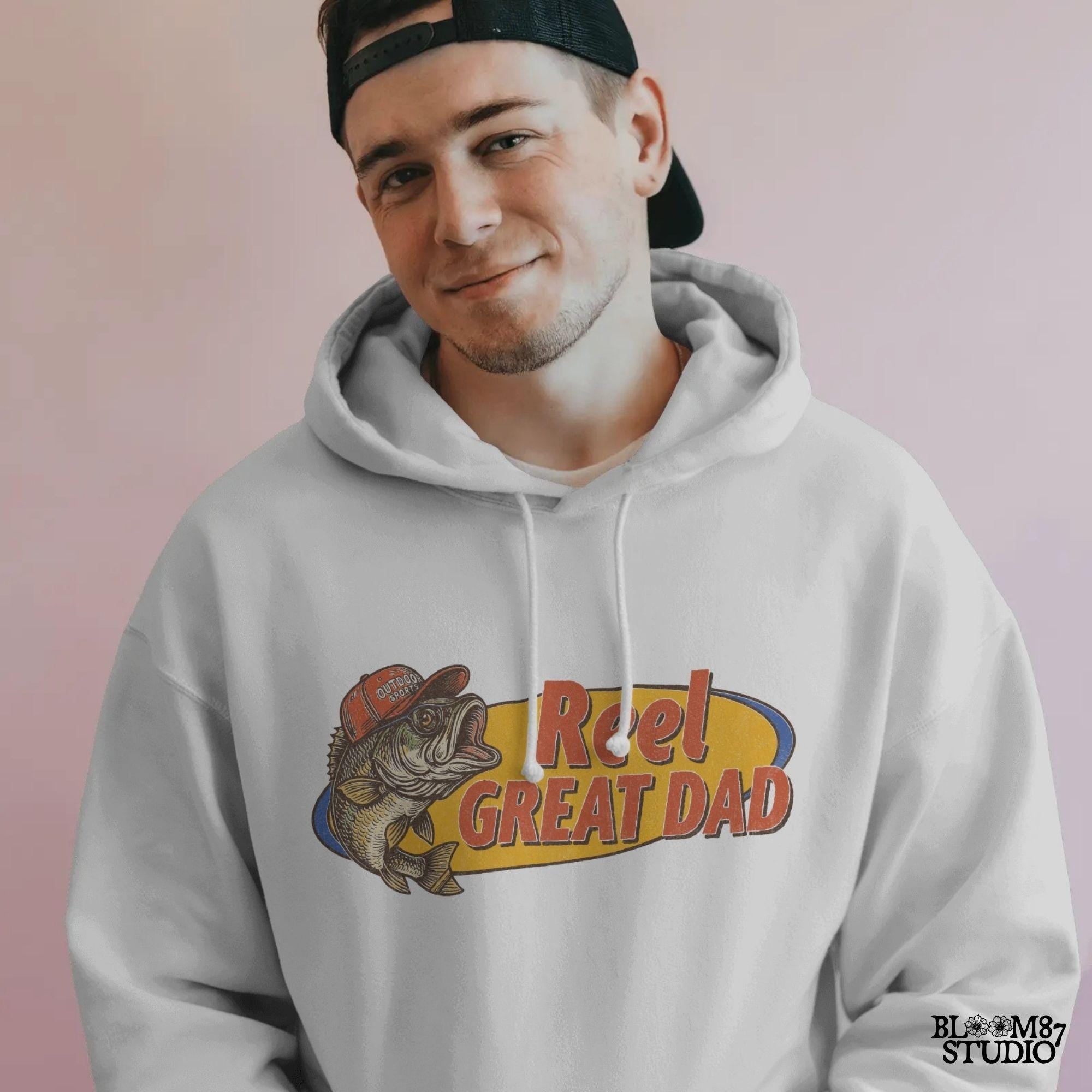 Funny fishing design with bass fish and “Reel Great Dad” text – vintage-style PNG for Father’s Day sublimation gift.