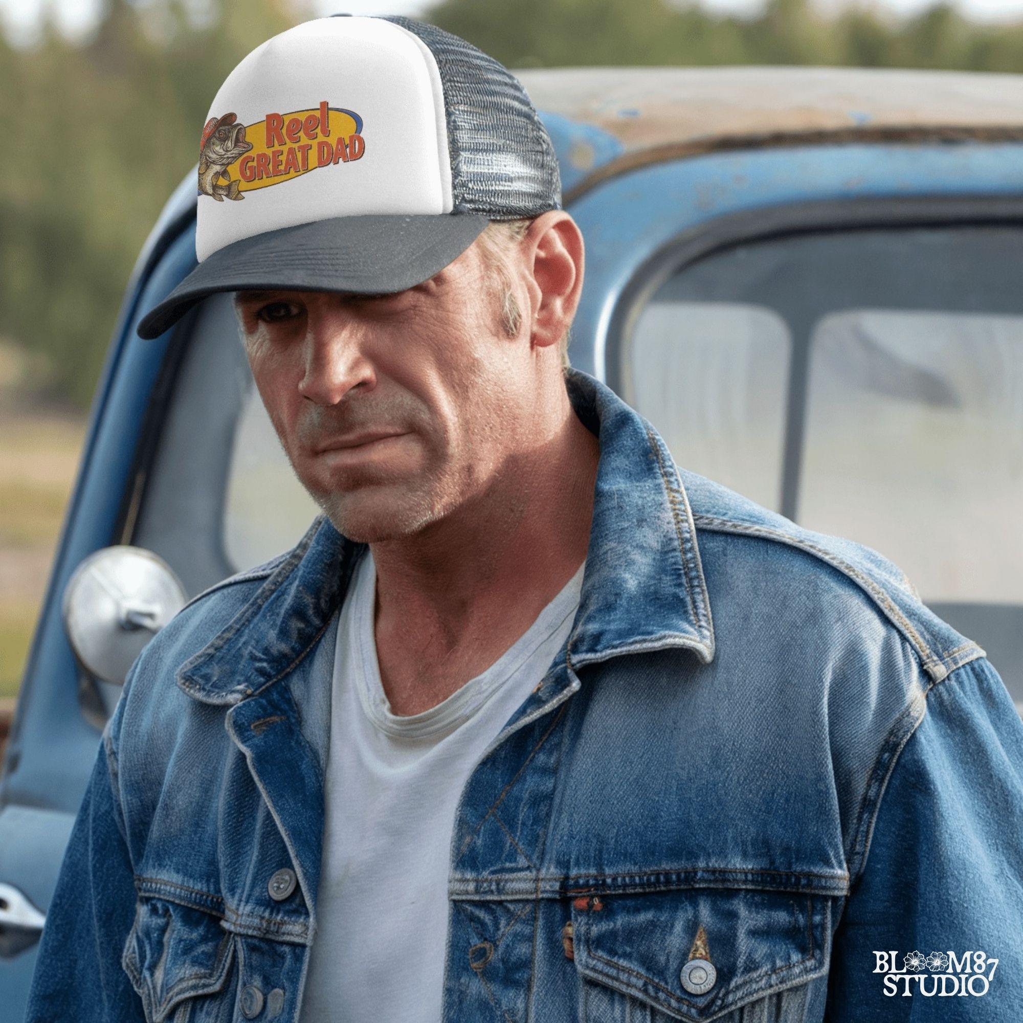 Funny fishing design with bass fish and “Reel Great Dad” text – vintage-style PNG for Father’s Day sublimation gift.