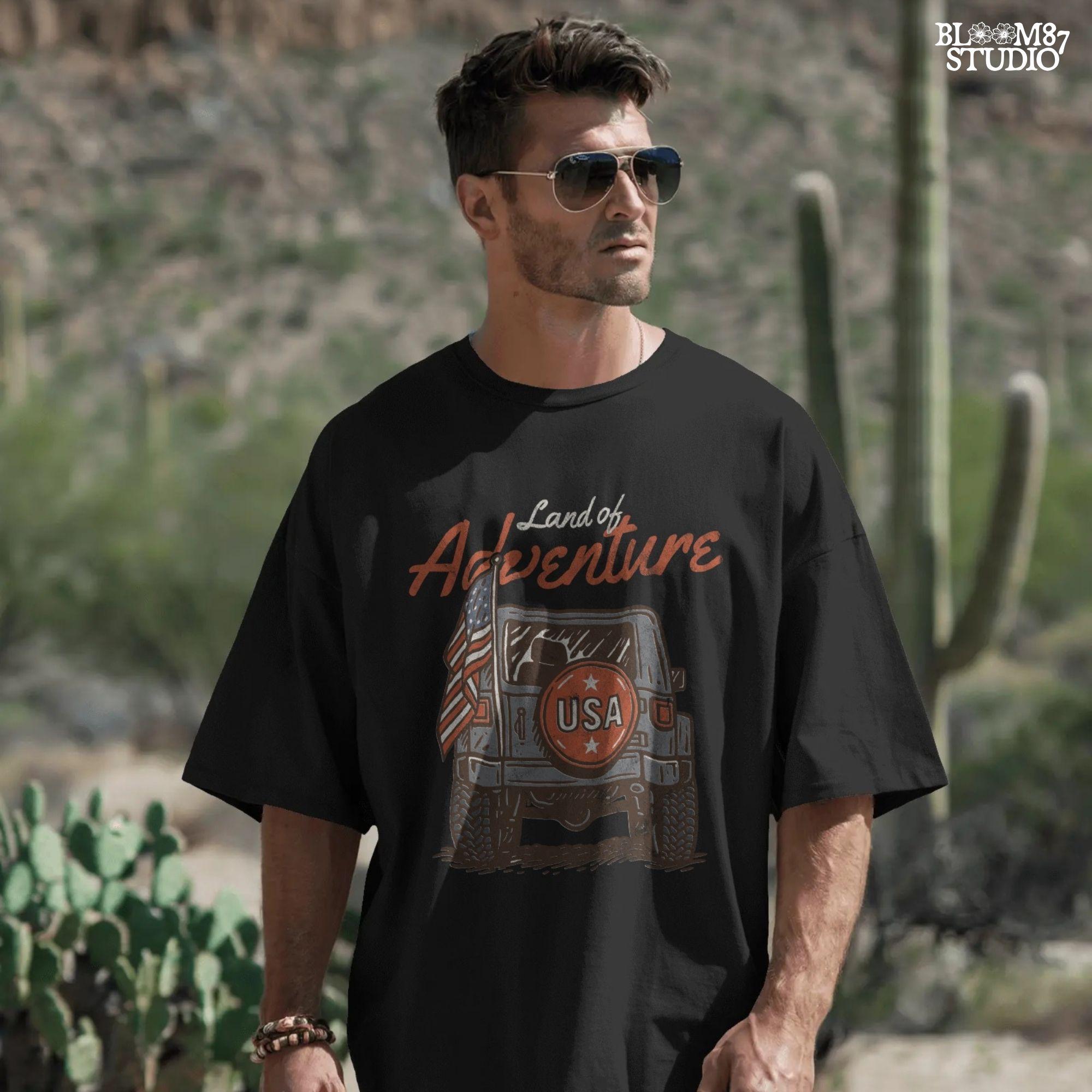 “Illustration of a patriotic Jeep with USA spare tire and American flag, perfect for summer adventure and Fourth of July celebrations.”