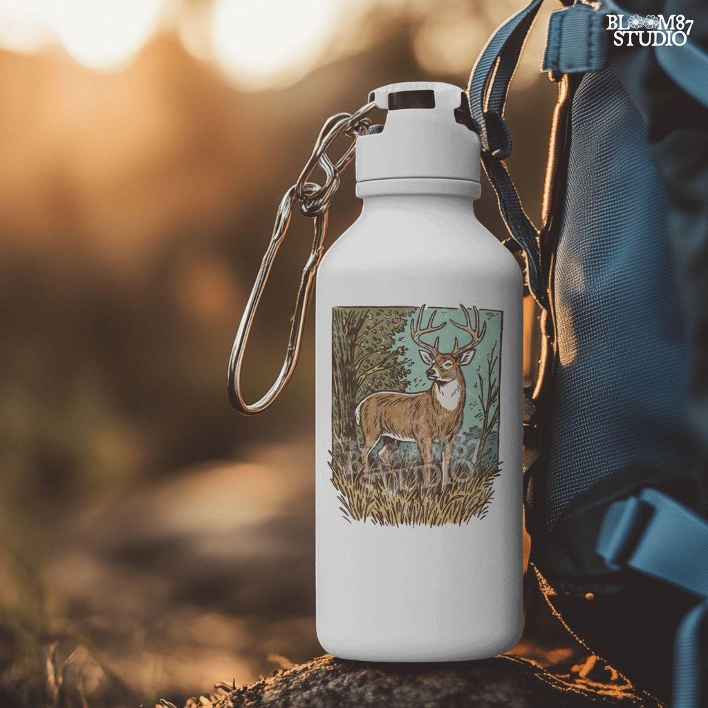 Whitetail buck illustration in tall grass and fall forest, rustic hunting PNG clipart for outdoor crafting.