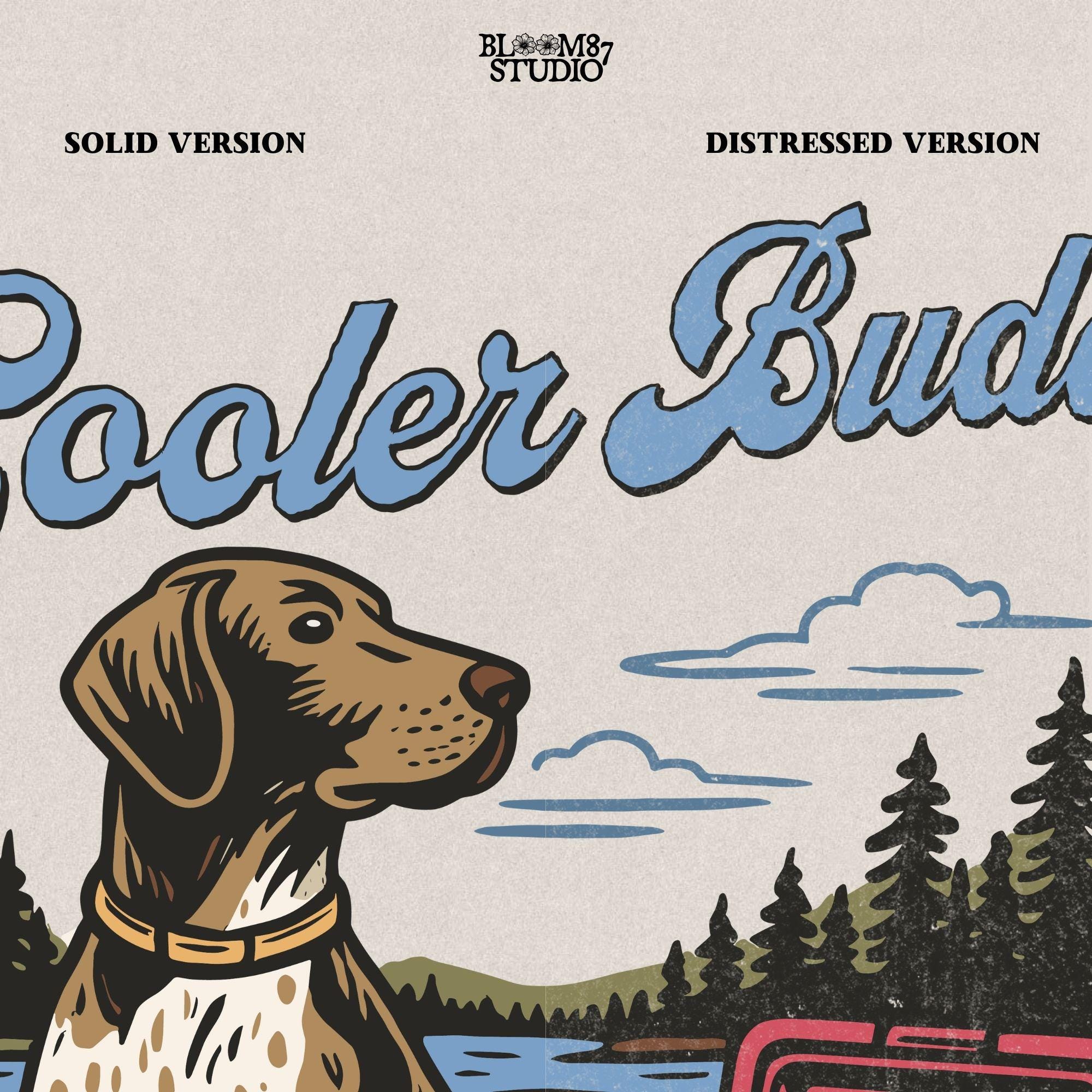 German Shorthaired Pointer dog sitting on dock next to cooler full of ice at lake, perfect summer outdoors dog PNG