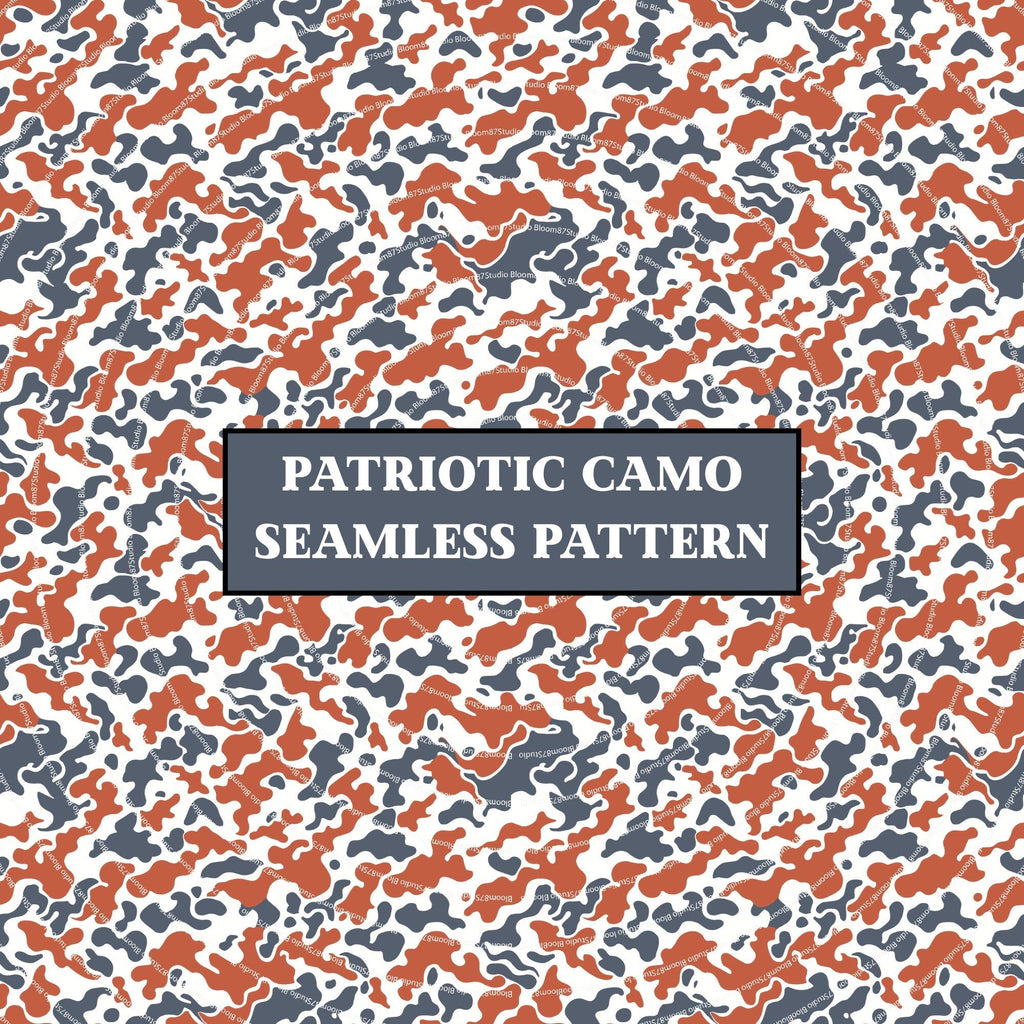 Seamless red, white, and blue camouflage pattern – patriotic USA camo PNG for 4th of July, veterans, or American-themed sublimation.