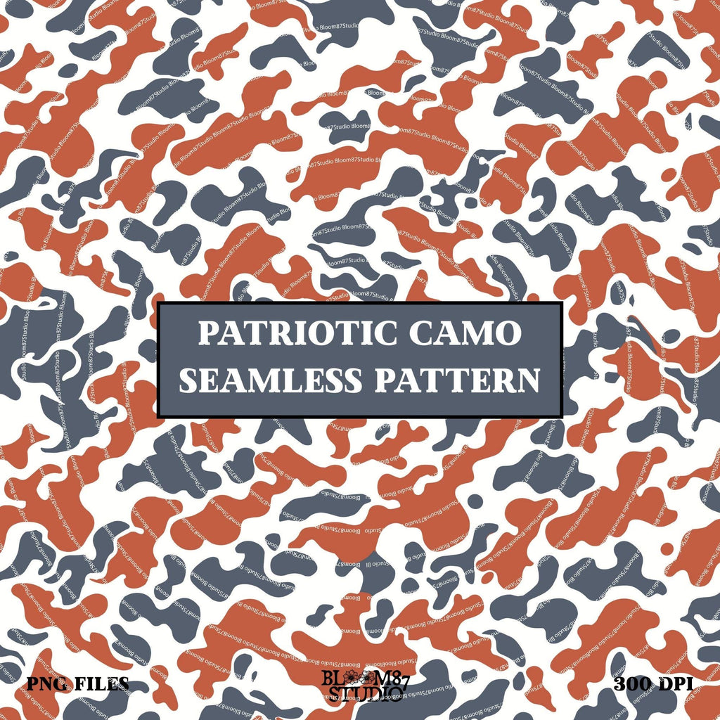 Seamless red, white, and blue camouflage pattern – patriotic USA camo PNG for 4th of July, veterans, or American-themed sublimation.