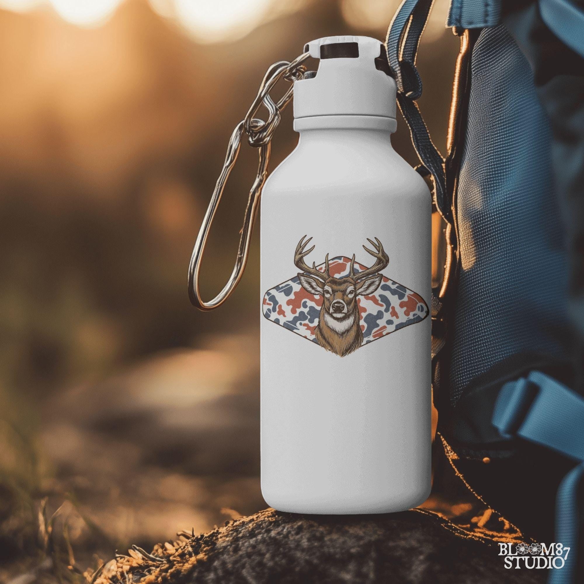 Whitetail deer with red white blue camo background – patriotic hunting sublimation PNG design.