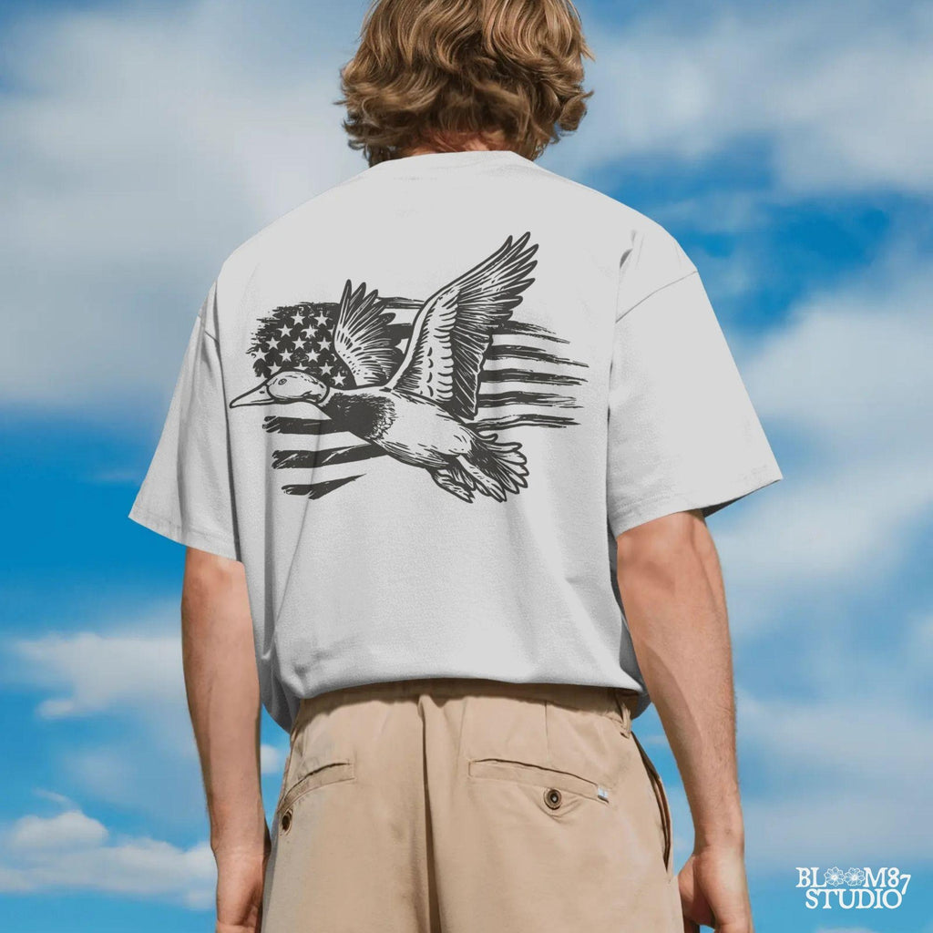 Patriotic Duck PNG | Mallard Flying with American Flag | Hunting Sublimation File | USA Wildlife Shirt Design | USA Graphic for Shirt, Mugs