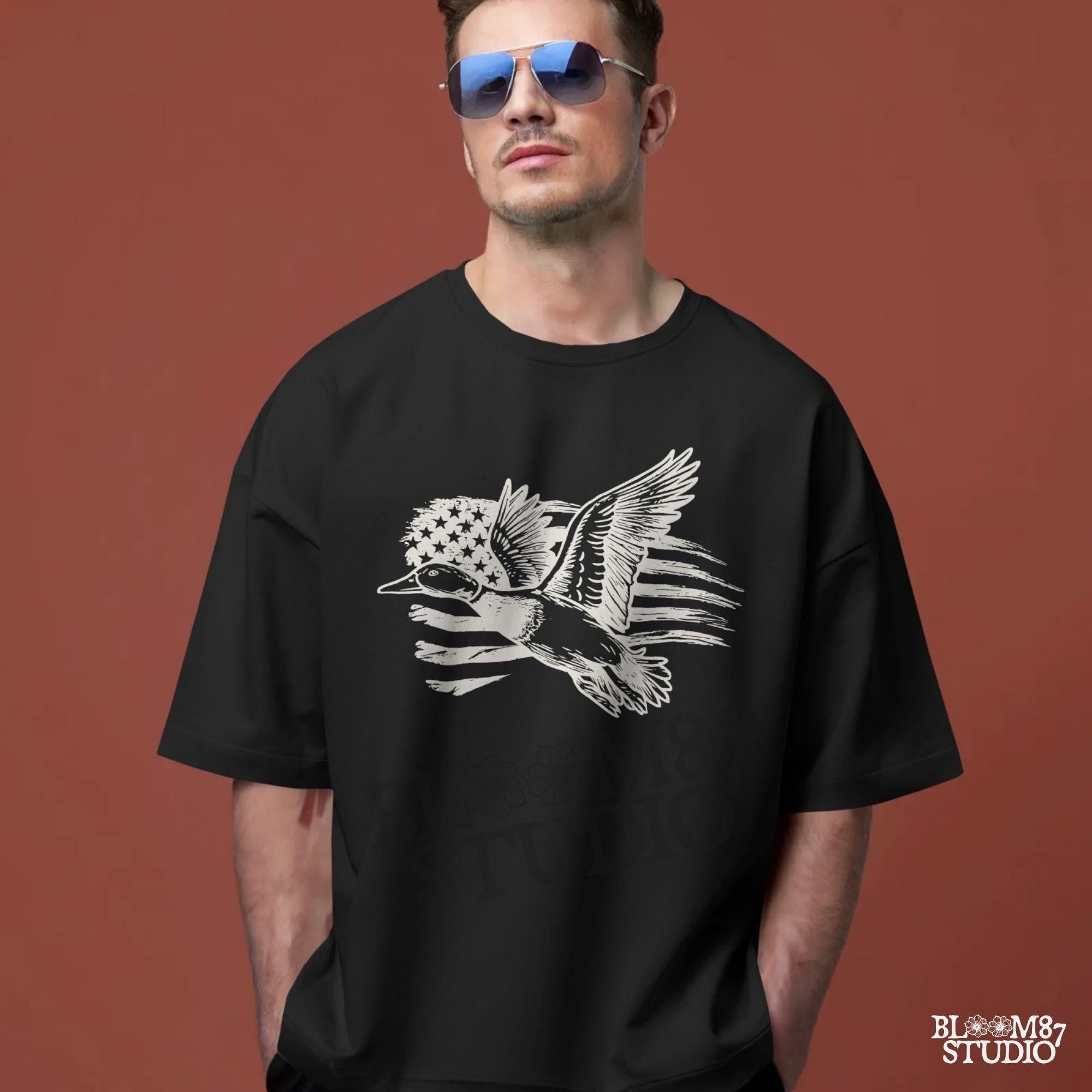 Patriotic Duck PNG | Mallard Flying with American Flag | Hunting Sublimation File | USA Wildlife Shirt Design | USA Graphic for Shirt, Mugs