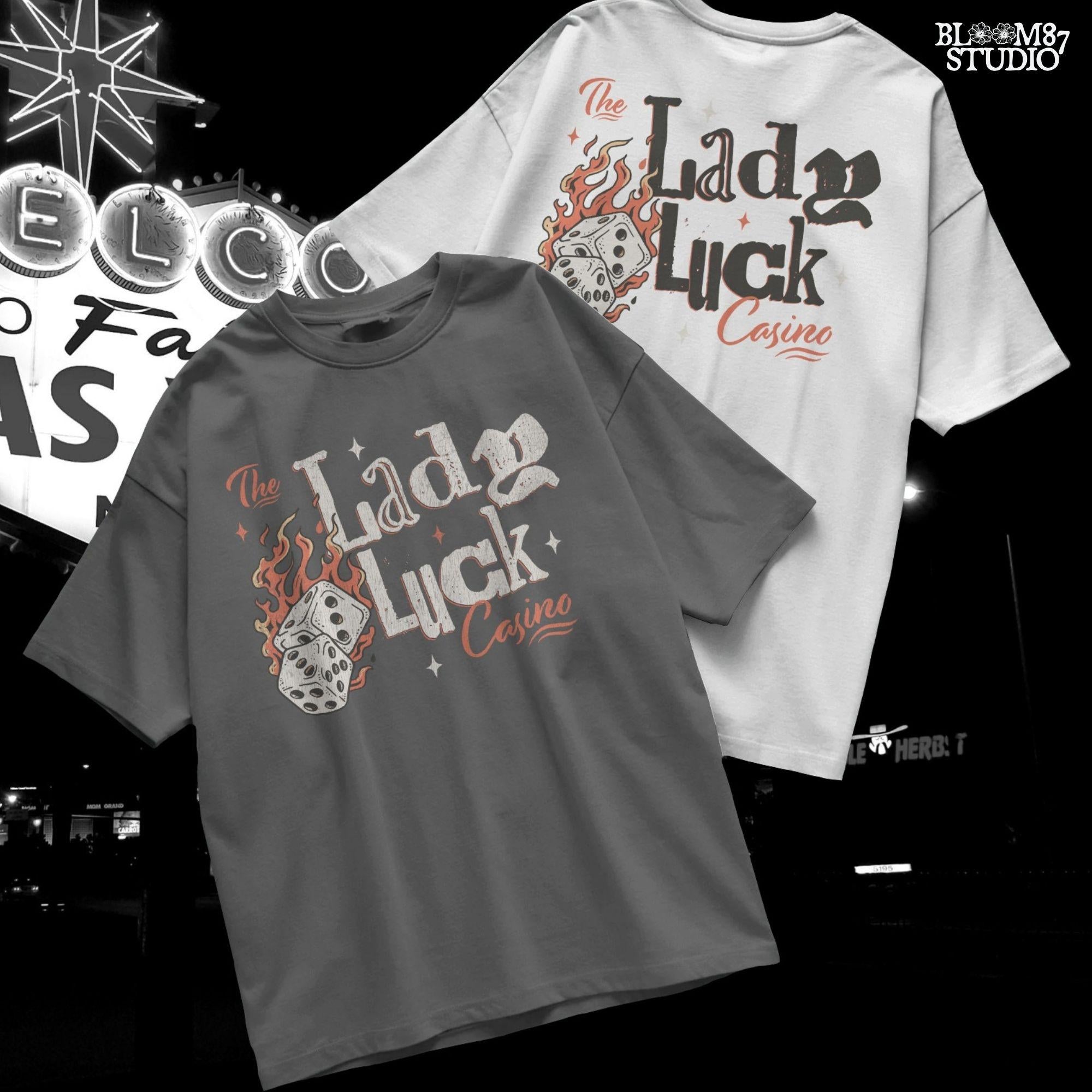Lady Luck Casino PNG | Vintage Gambling Png | Retro Vegas Dice Design | Trendy Women Png| Rockabilly Sublimation for T-Shirts & Casino Decor